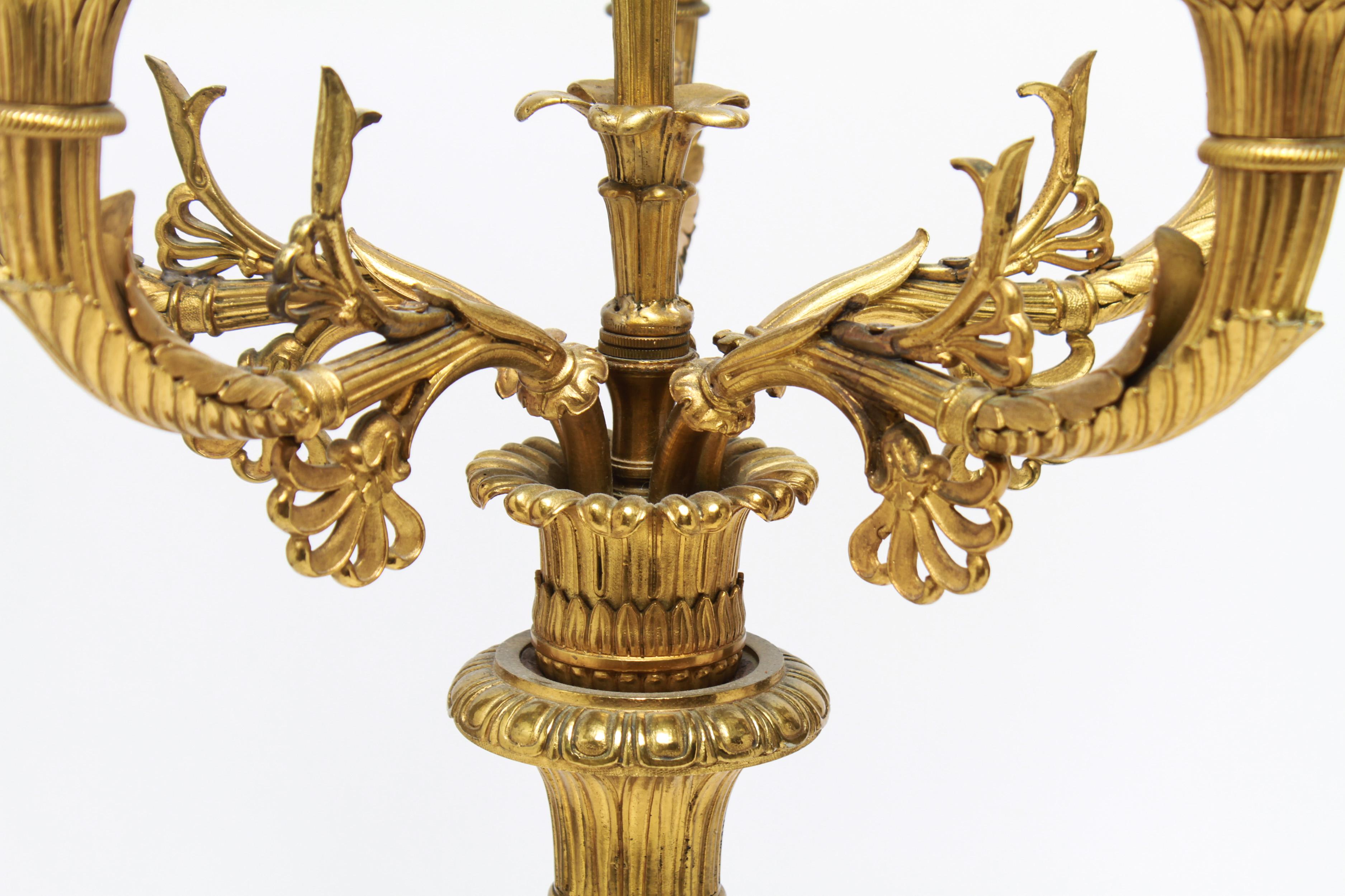 Neoclassical Revival Neoclassical Candelabra Table Lamps in Gilt Bronze