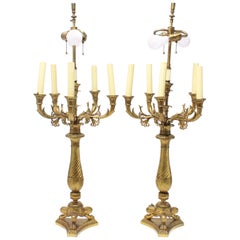 Neoclassical Candelabra Table Lamps in Gilt Bronze