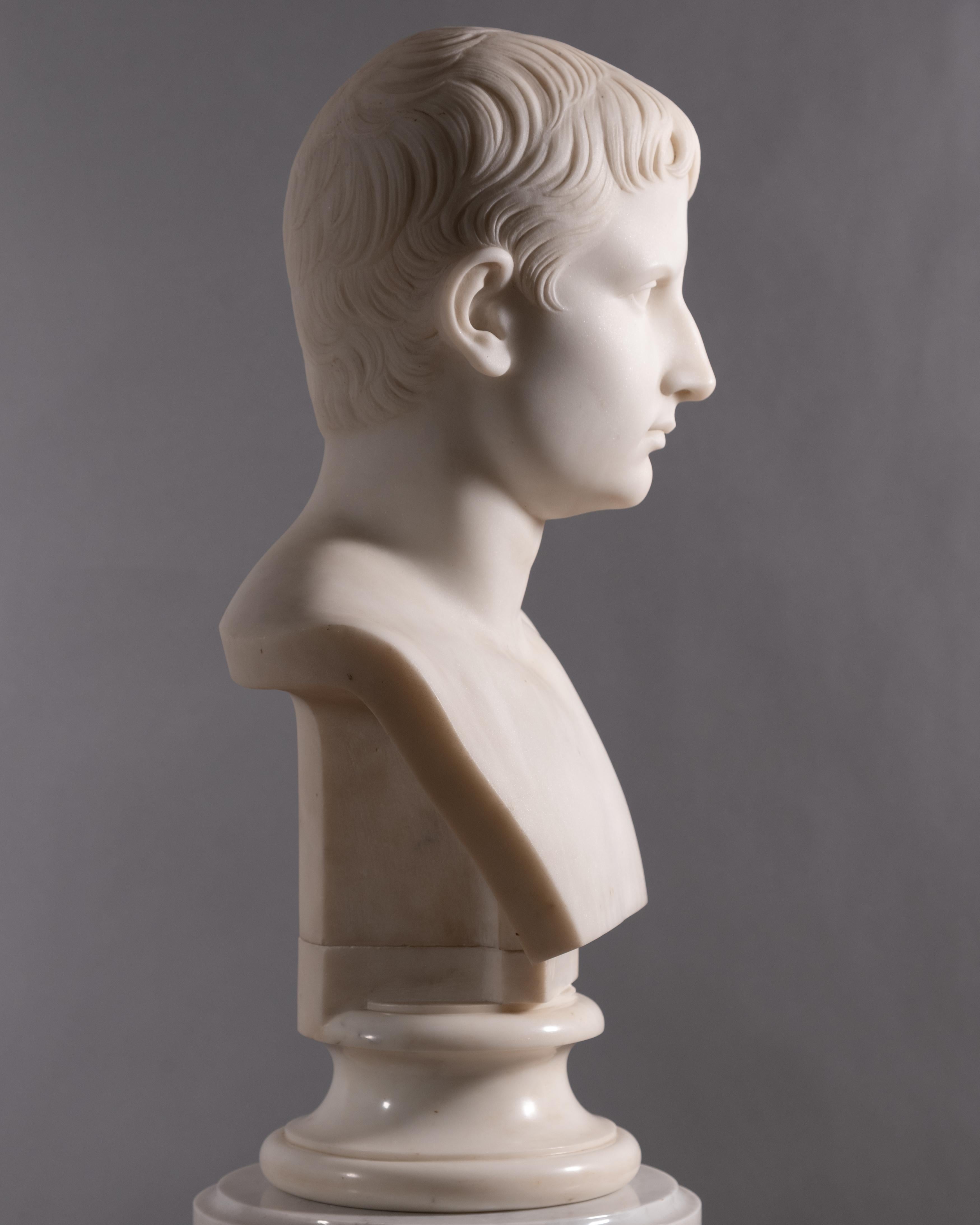 Italian Neoclassical Carrara Marble Bust of the Young Octavian 6