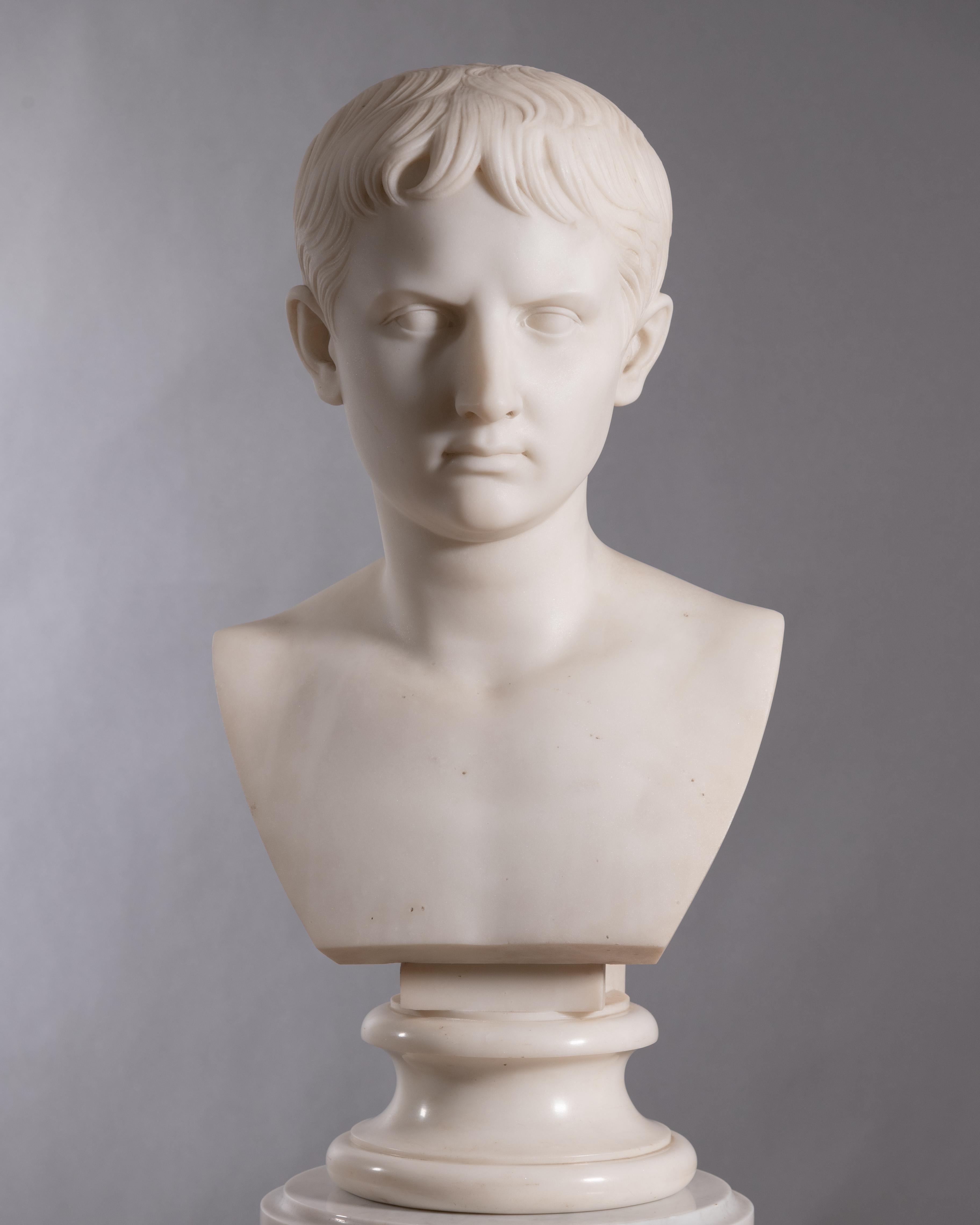 Italian Neoclassical Carrara Marble Bust of the Young Octavian 7