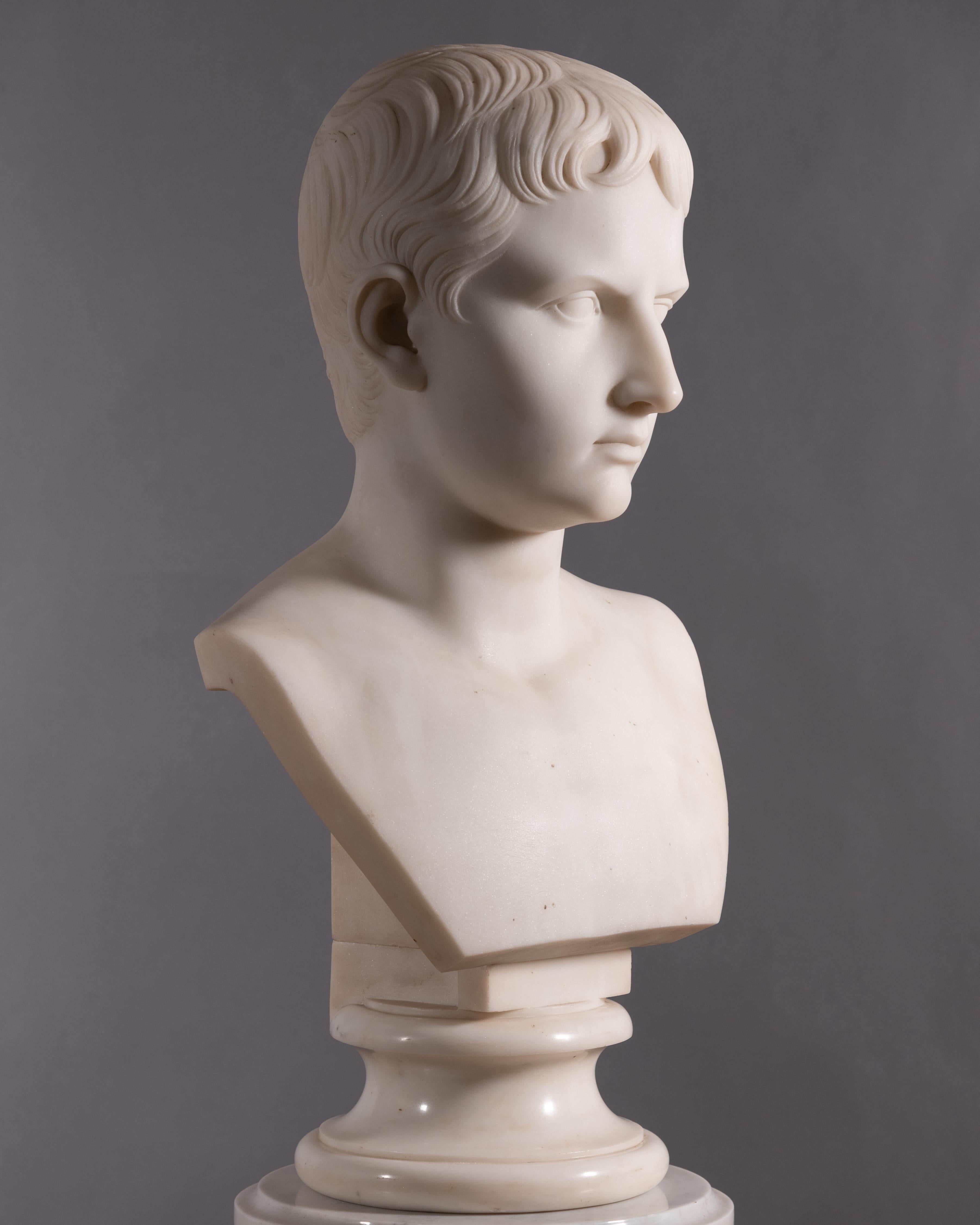 Italian Neoclassical Carrara Marble Bust of the Young Octavian 9