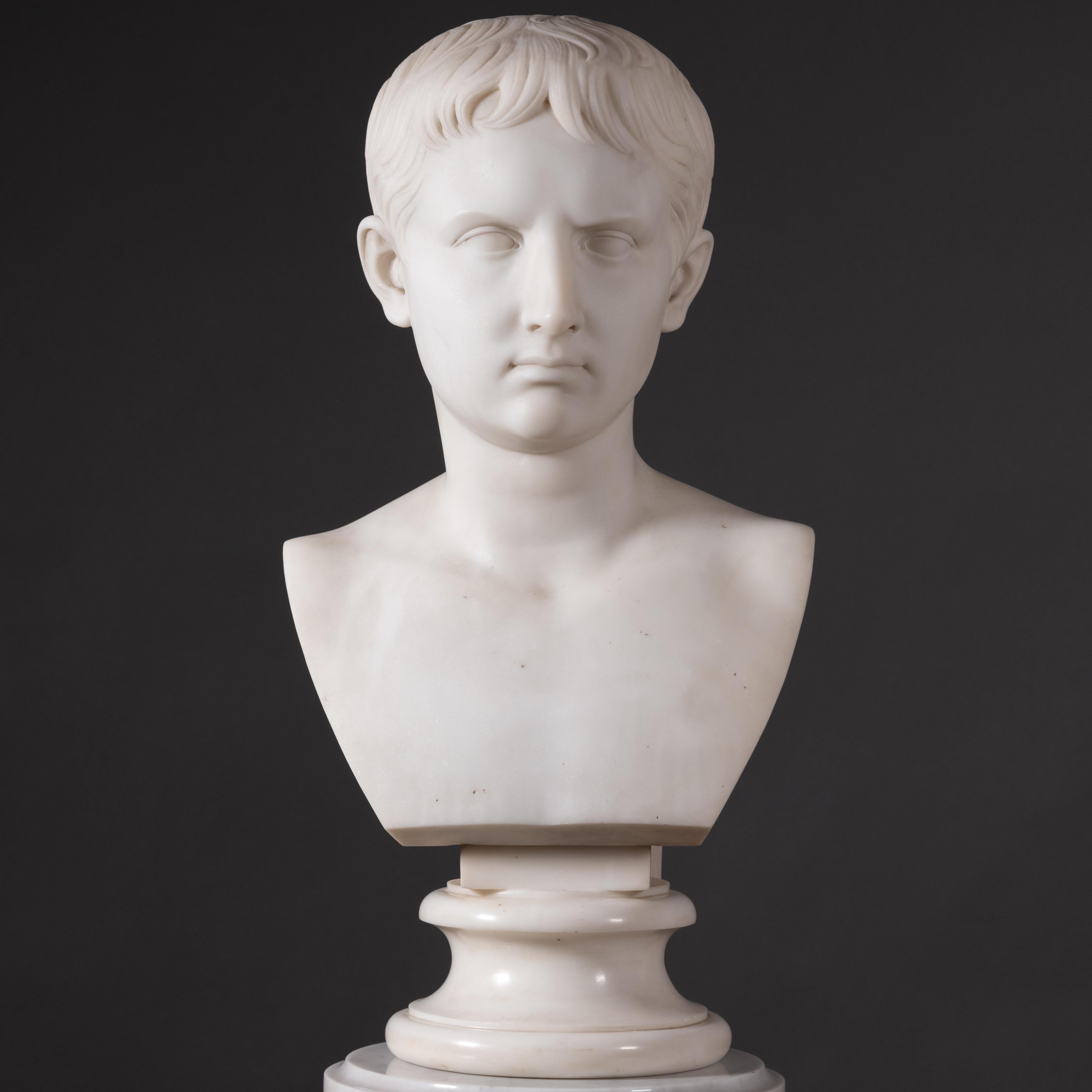 Italian Neoclassical Carrara Marble Bust of the Young Octavian 10
