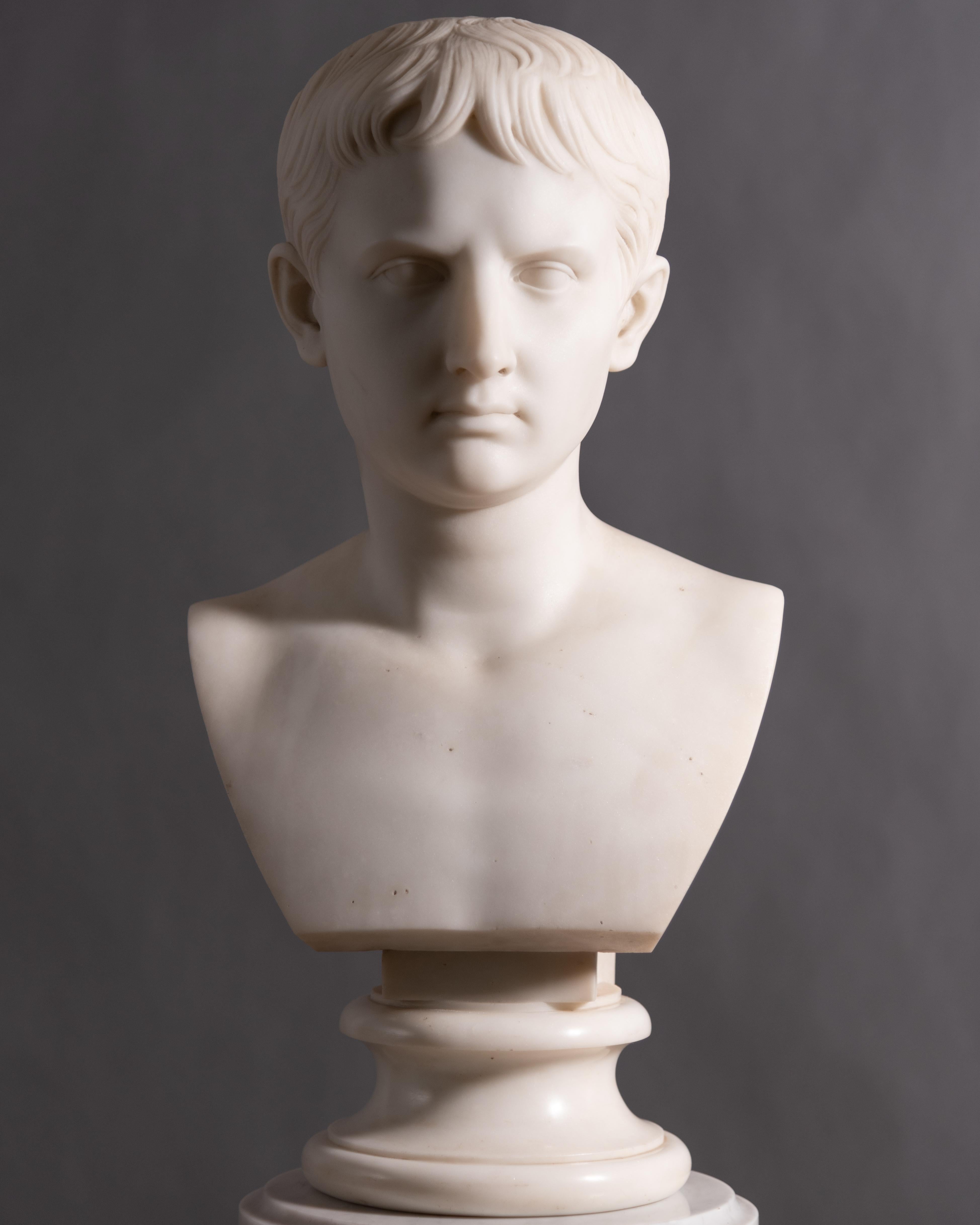 Italian Neoclassical Carrara Marble Bust of the Young Octavian 1