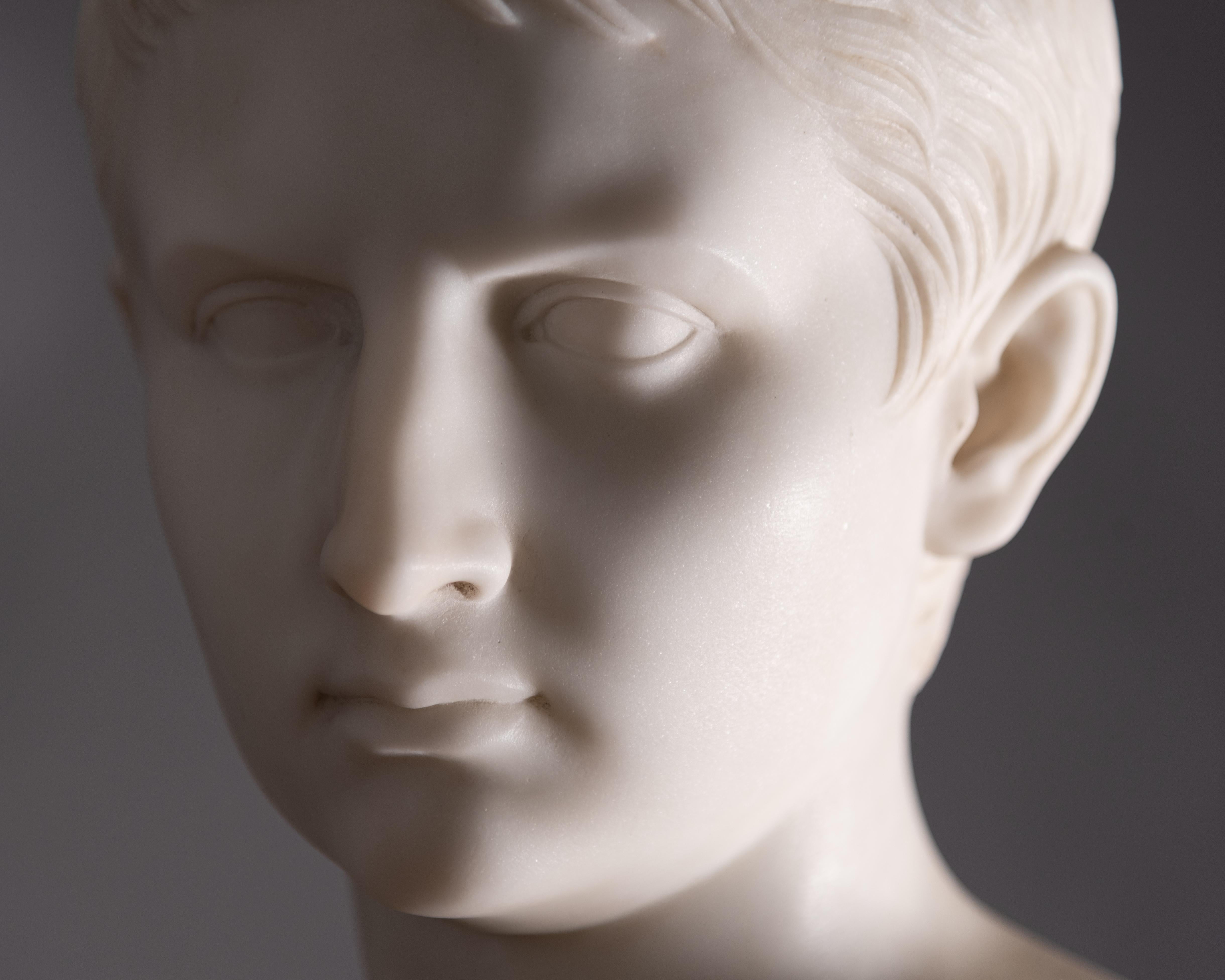 Italian Neoclassical Carrara Marble Bust of the Young Octavian 3