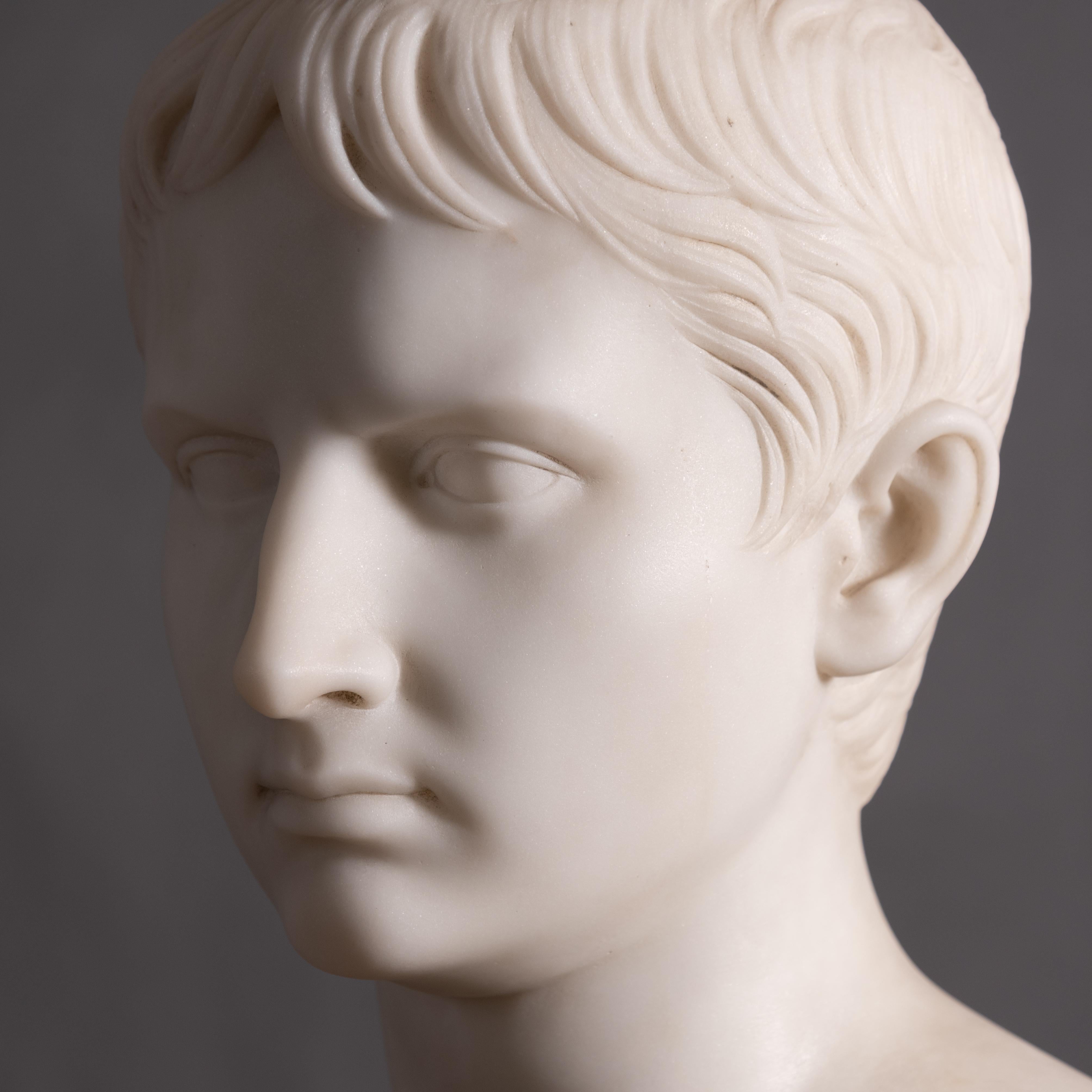 Italian Neoclassical Carrara Marble Bust of the Young Octavian 4