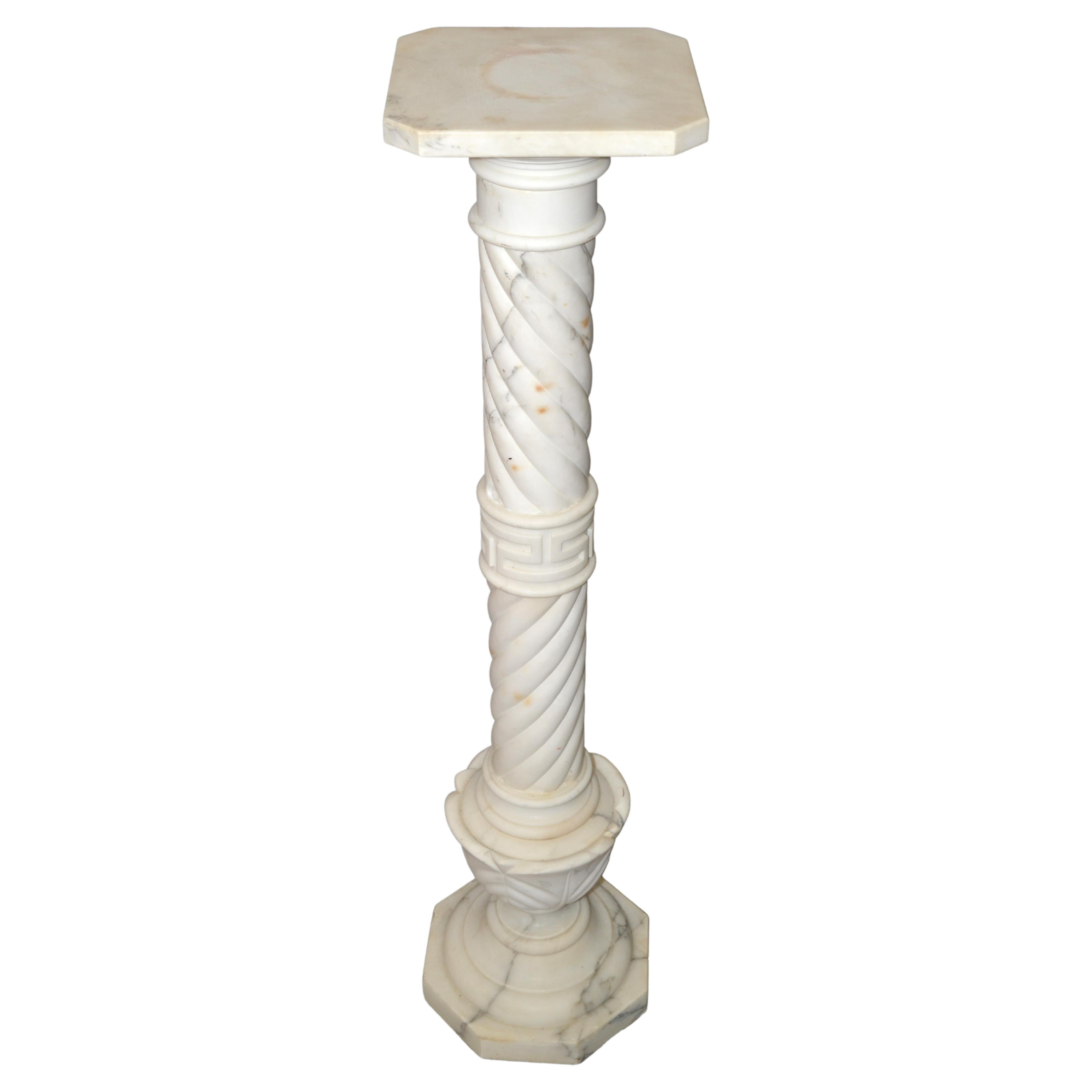 Neoclassical Carrara Marble Pedestal Table, Sculpture Stand or Column Italy 1950 For Sale