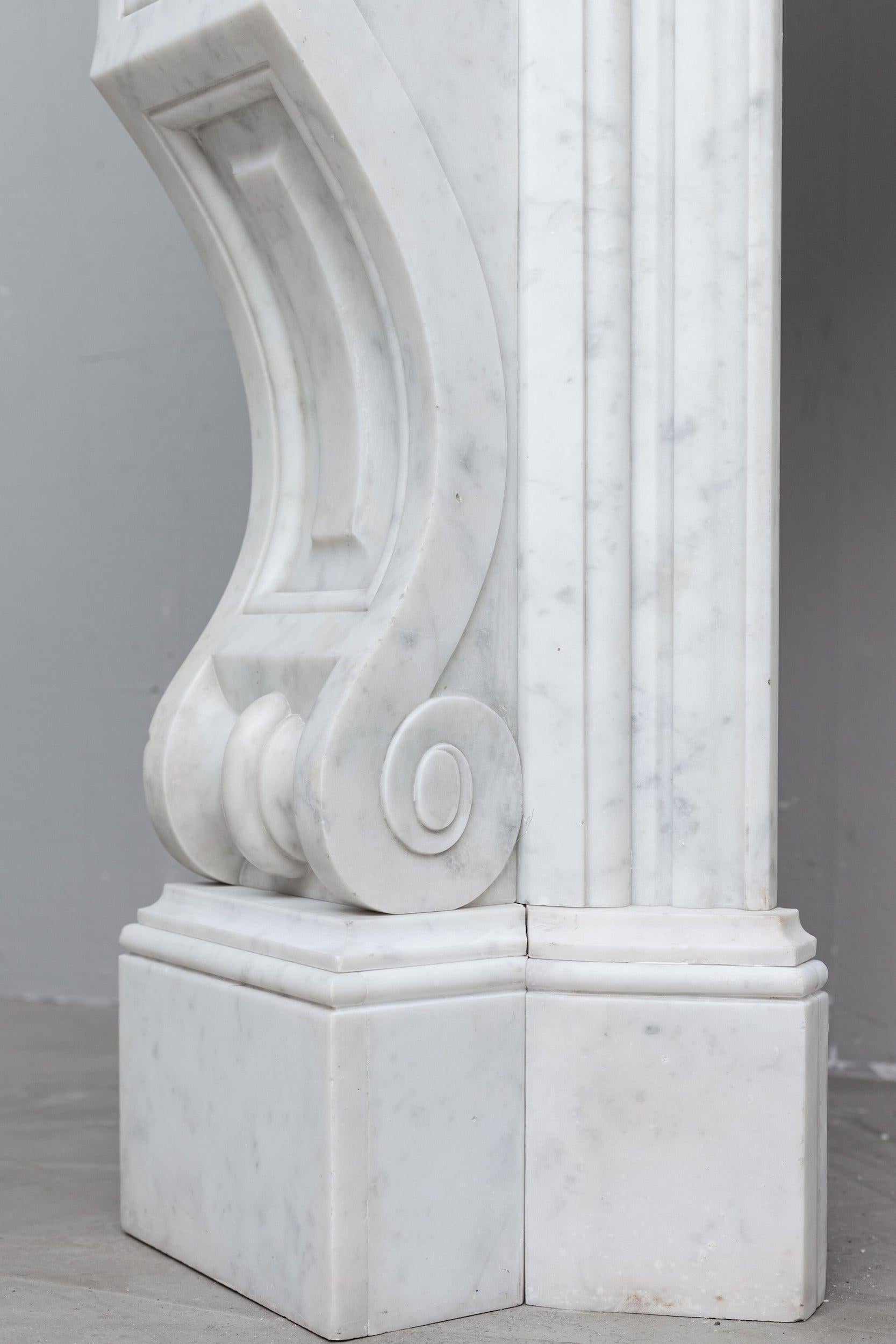 Neoclassical French Carrara Marble White Antique Fireplace For Sale 2