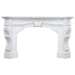 Neoclassical French Carrara Marble White Vintage Fireplace