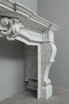 Neoclassical French Carrara White Marble Antique Fireplace