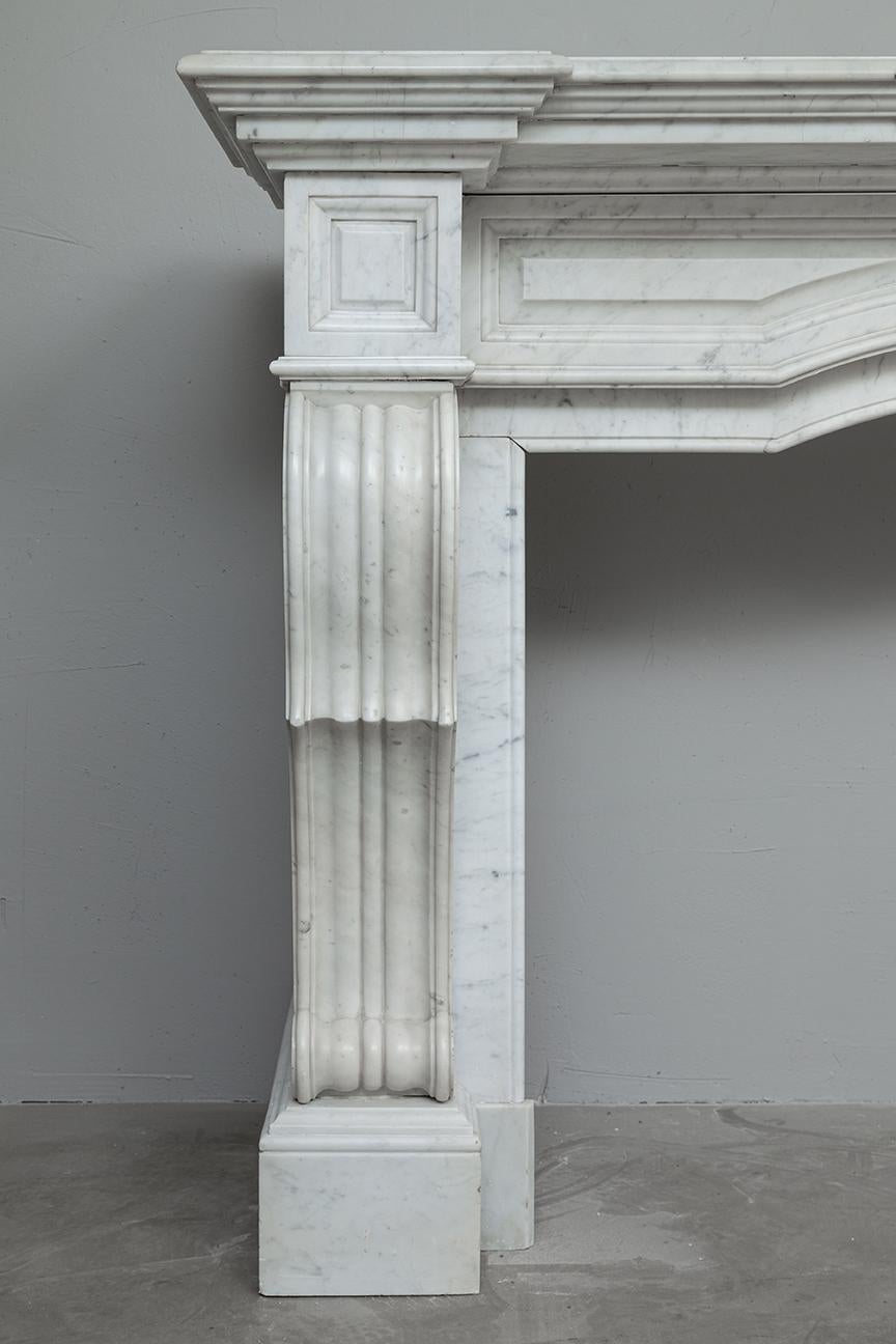Hand-Carved Neoclassical French Carrara White Marble Antique Fireplace For Sale