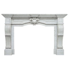 Neoclassical French Carrara White Marble Antique Fireplace