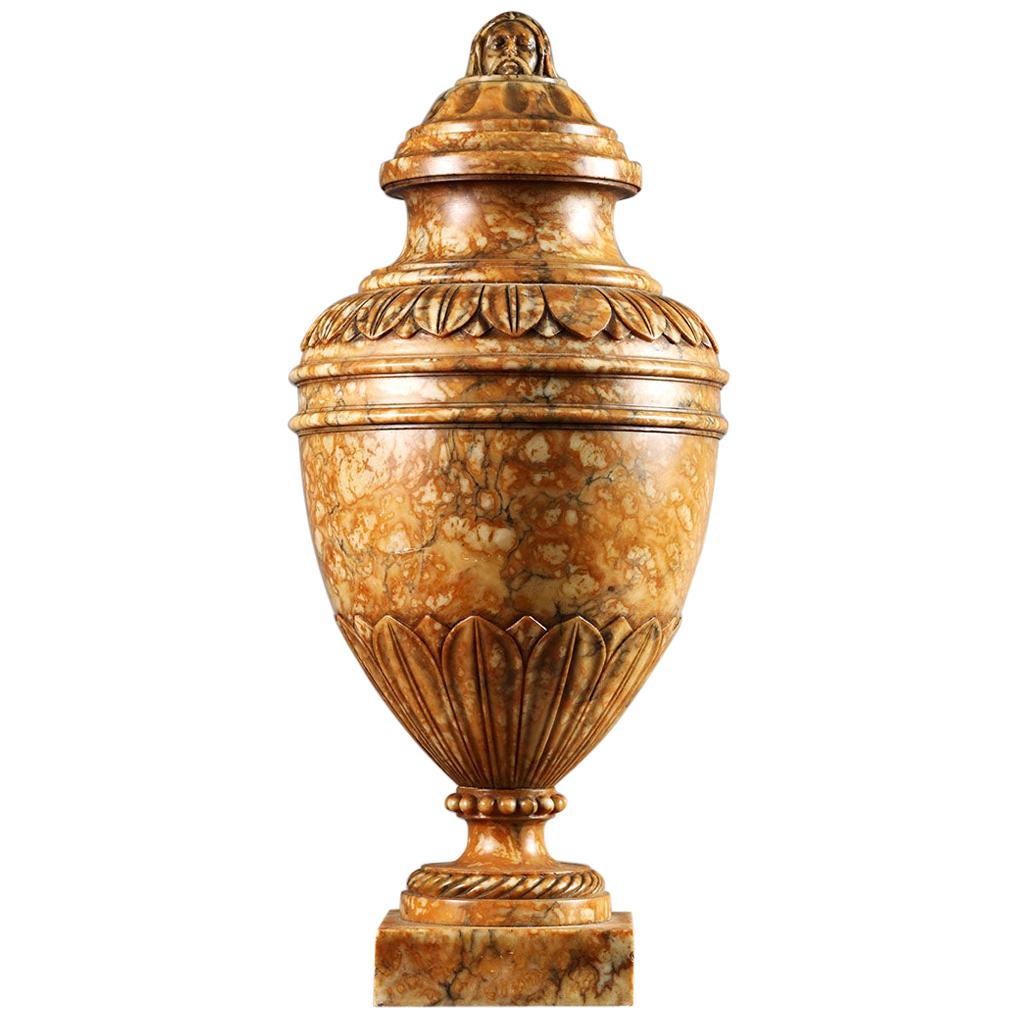 Neoclassical Carved Alabaster Covered Urn