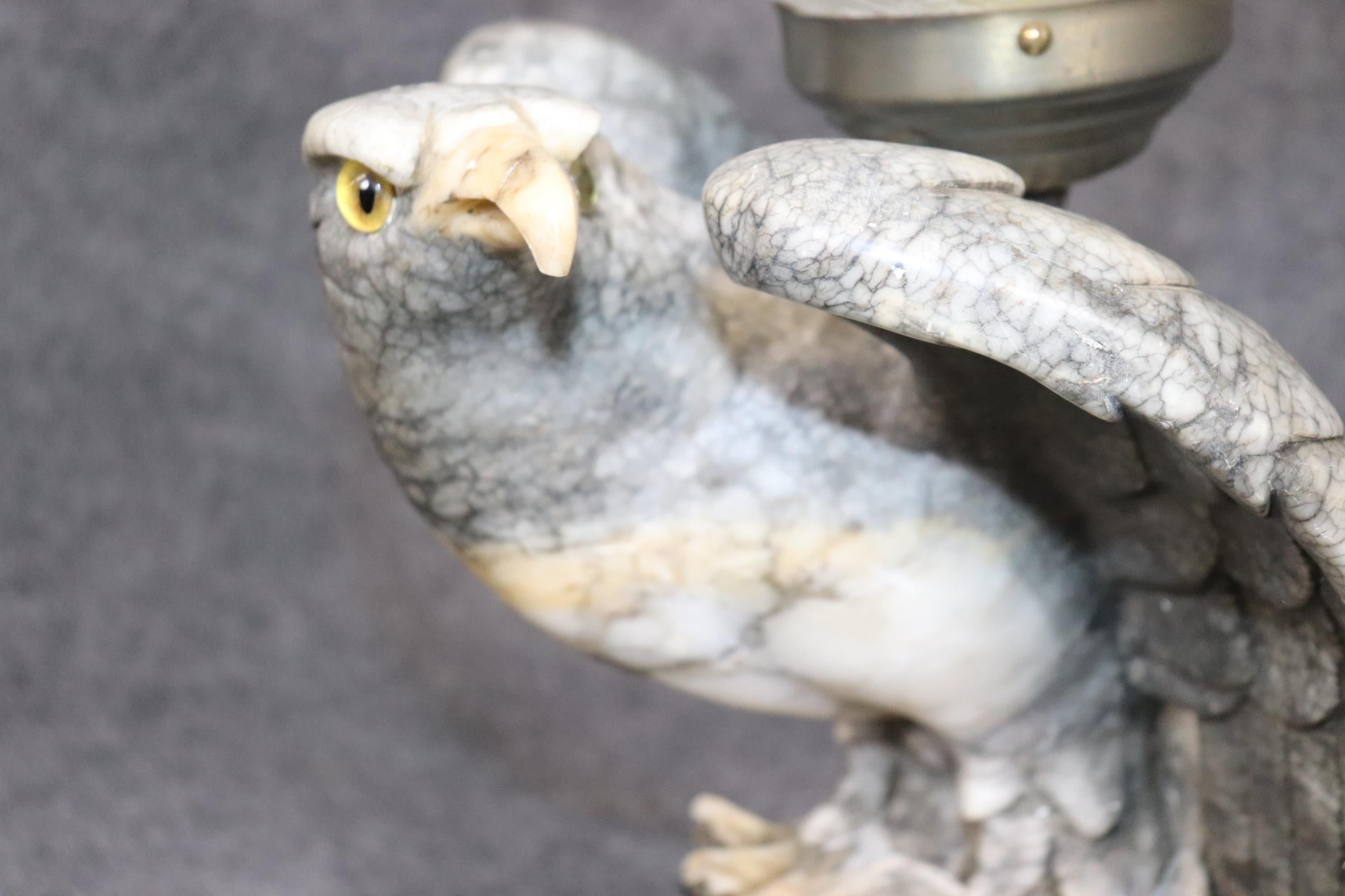 Glass Neoclassical Carved Alabaster Eagle Table Table Lamp For Sale