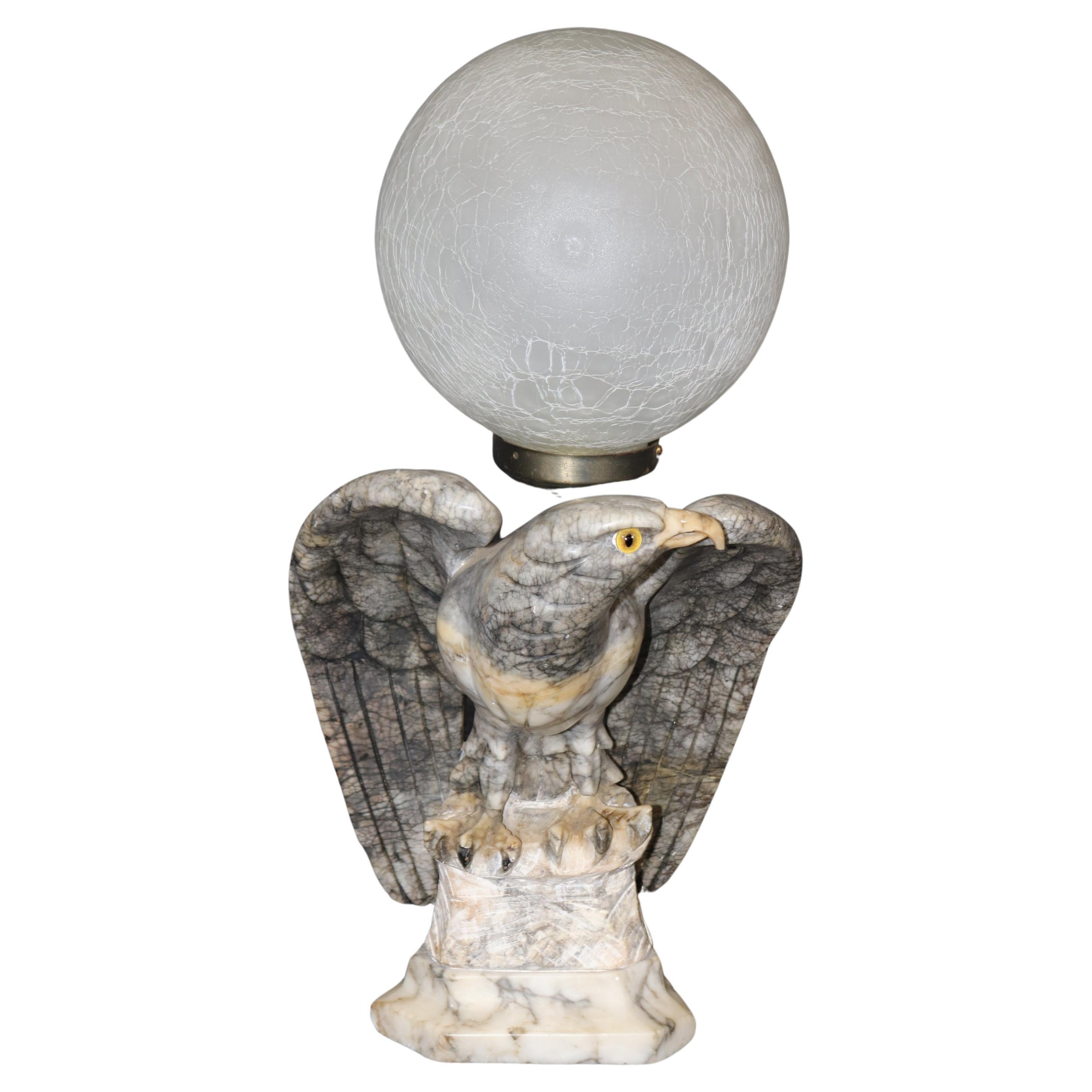 Neoclassical Carved Alabaster Eagle Table Table Lamp