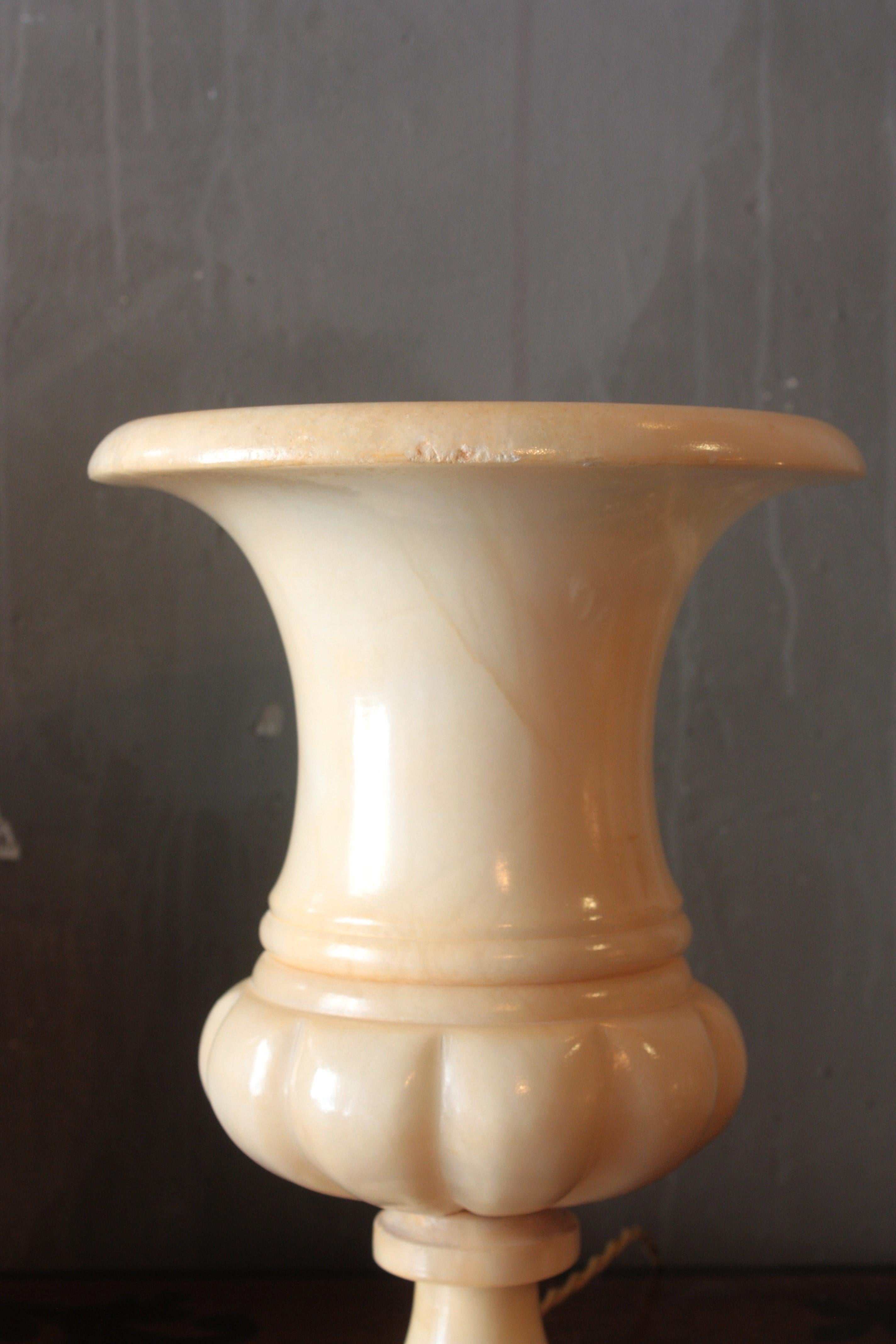 Neoclassical Carved Alabaster Urn Lamp For Sale 3