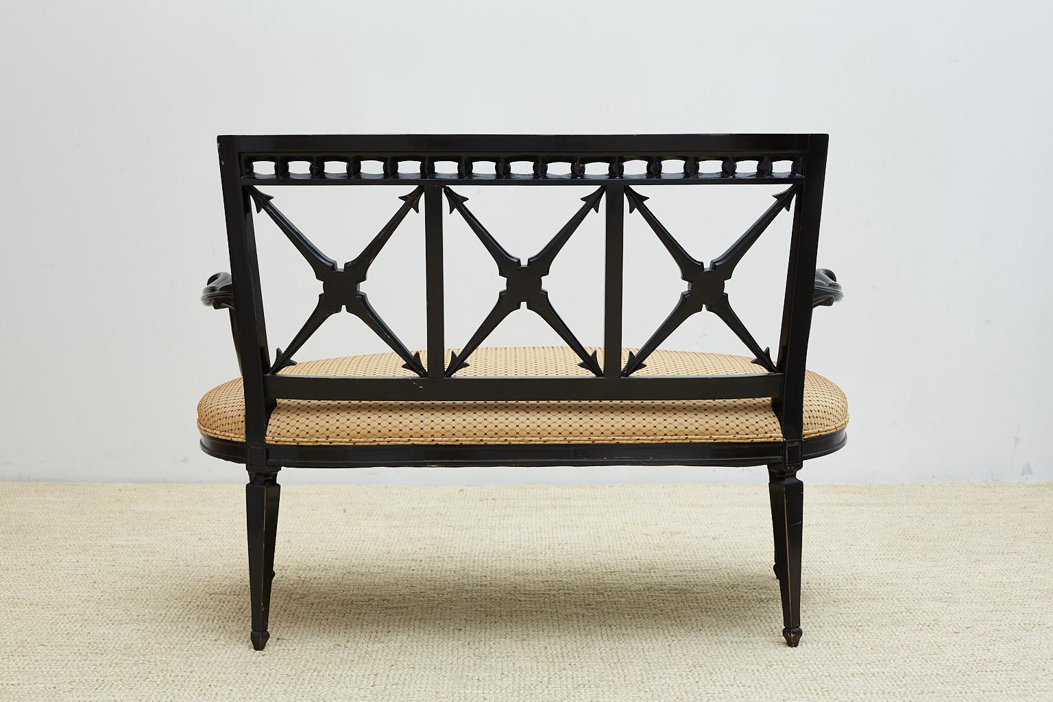 Neoclassical Carved Black Lacquer Settee or Bench 11