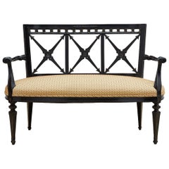 Neoclassical Carved Black Lacquer Settee or Bench