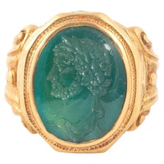 Antique Neoclassical Carved Emerald Intaglio Ring