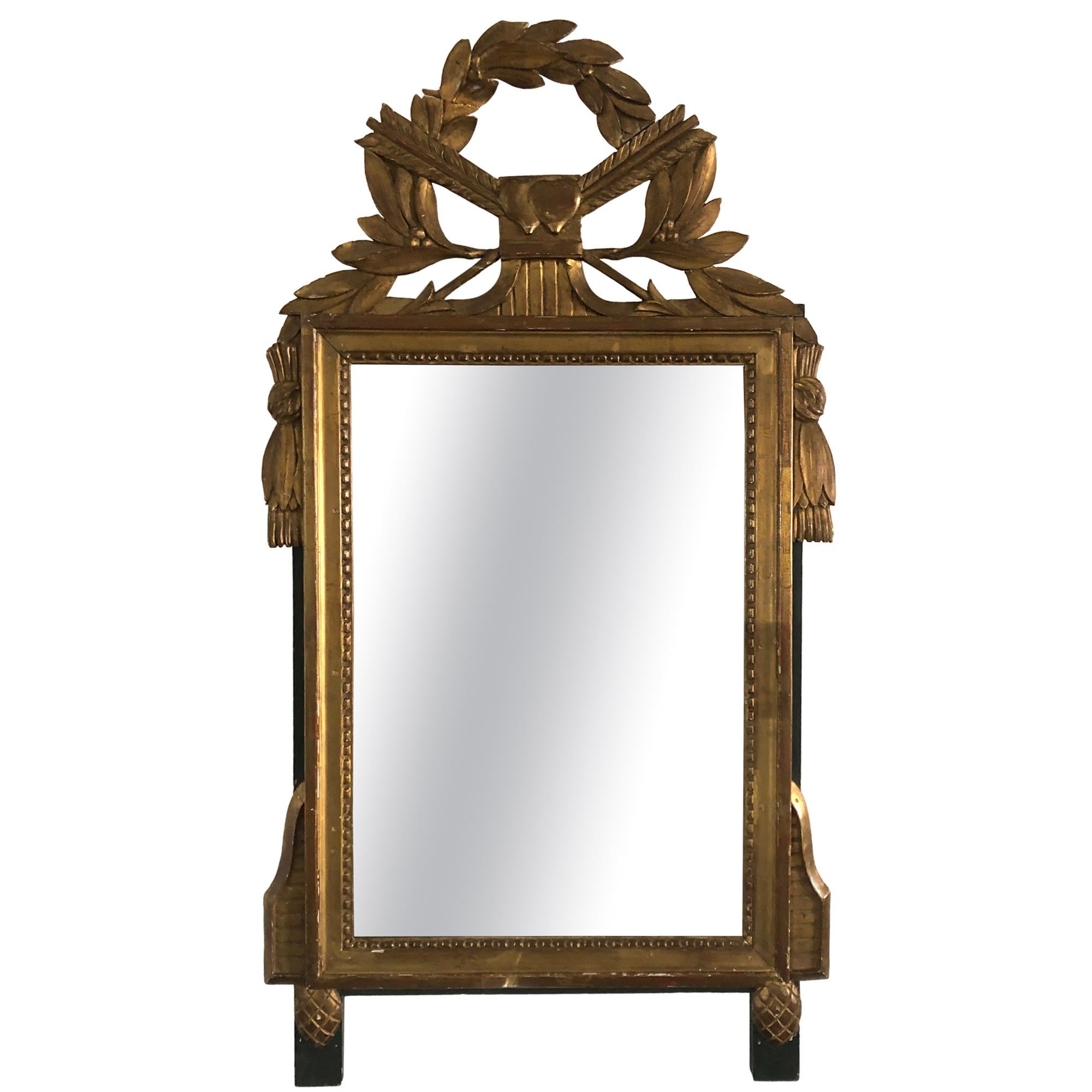 Neoclassical Carved Giltwood Mirror with Hearts and Arrows