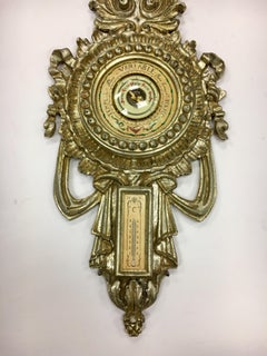 Neoclassical Carved Giltwood Wall Barometer Thermometer Made in Italy