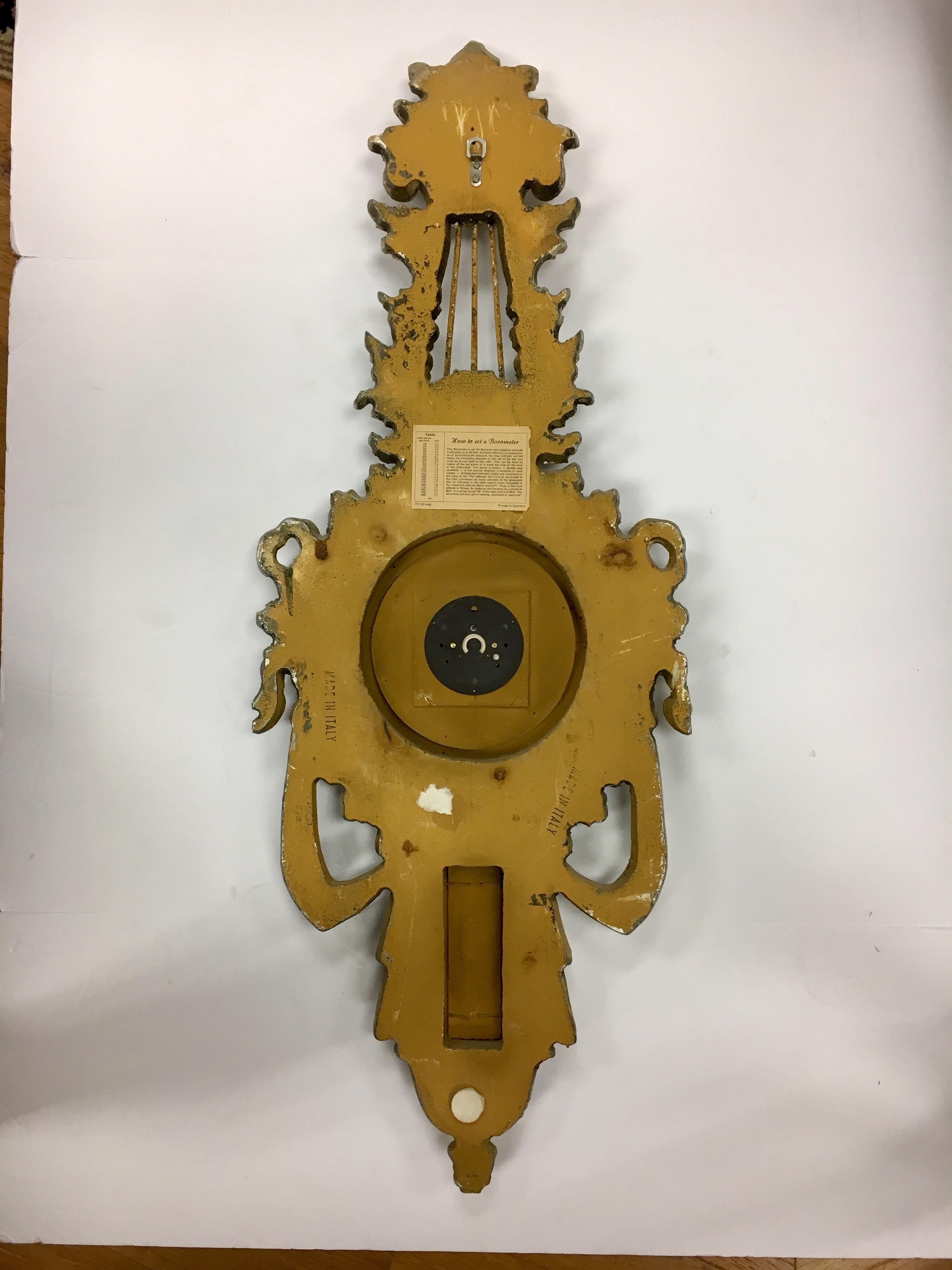 Neoclassical Carved Giltwood Wall Barometer Thermometer Made in Italy 2