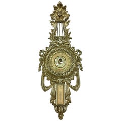 Used Neoclassical Carved Giltwood Wall Barometer Thermometer Made in Italy