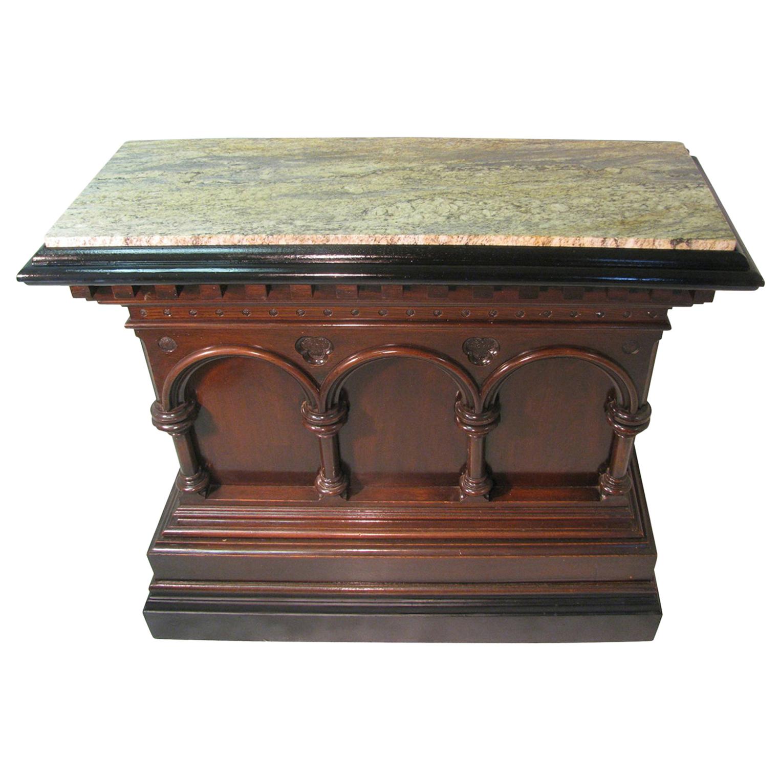 Neoclassical Carved Gothic Oak Bar with Marble Top For Sale at 1stDibs