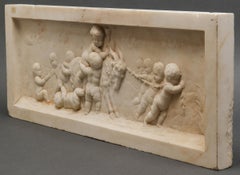 Neoclassical Carved Marble Bas-Relief Architectural Plaque with Cherubs