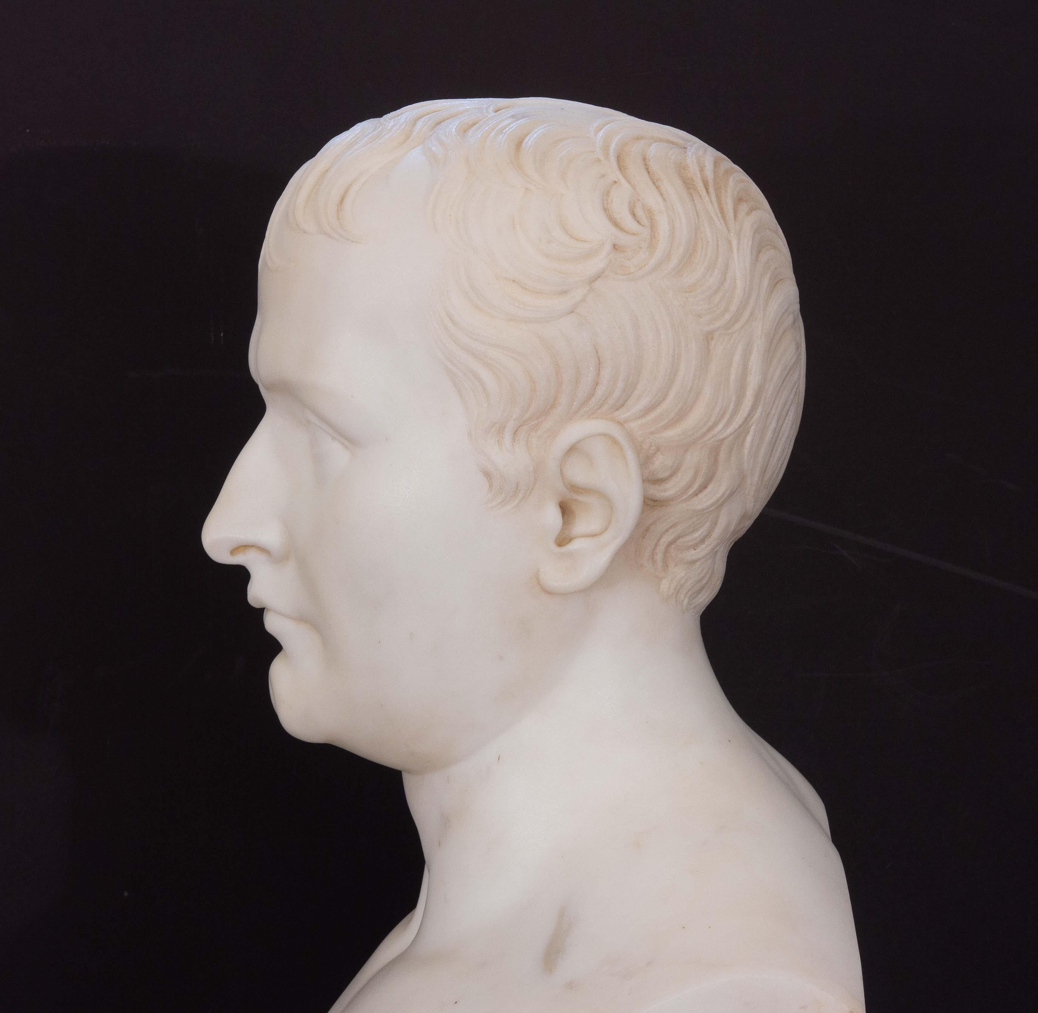 Neoclassical Carved Marble Bust of Napoleon Bonaparte After Antonio Canova In Good Condition In Rochester, NY
