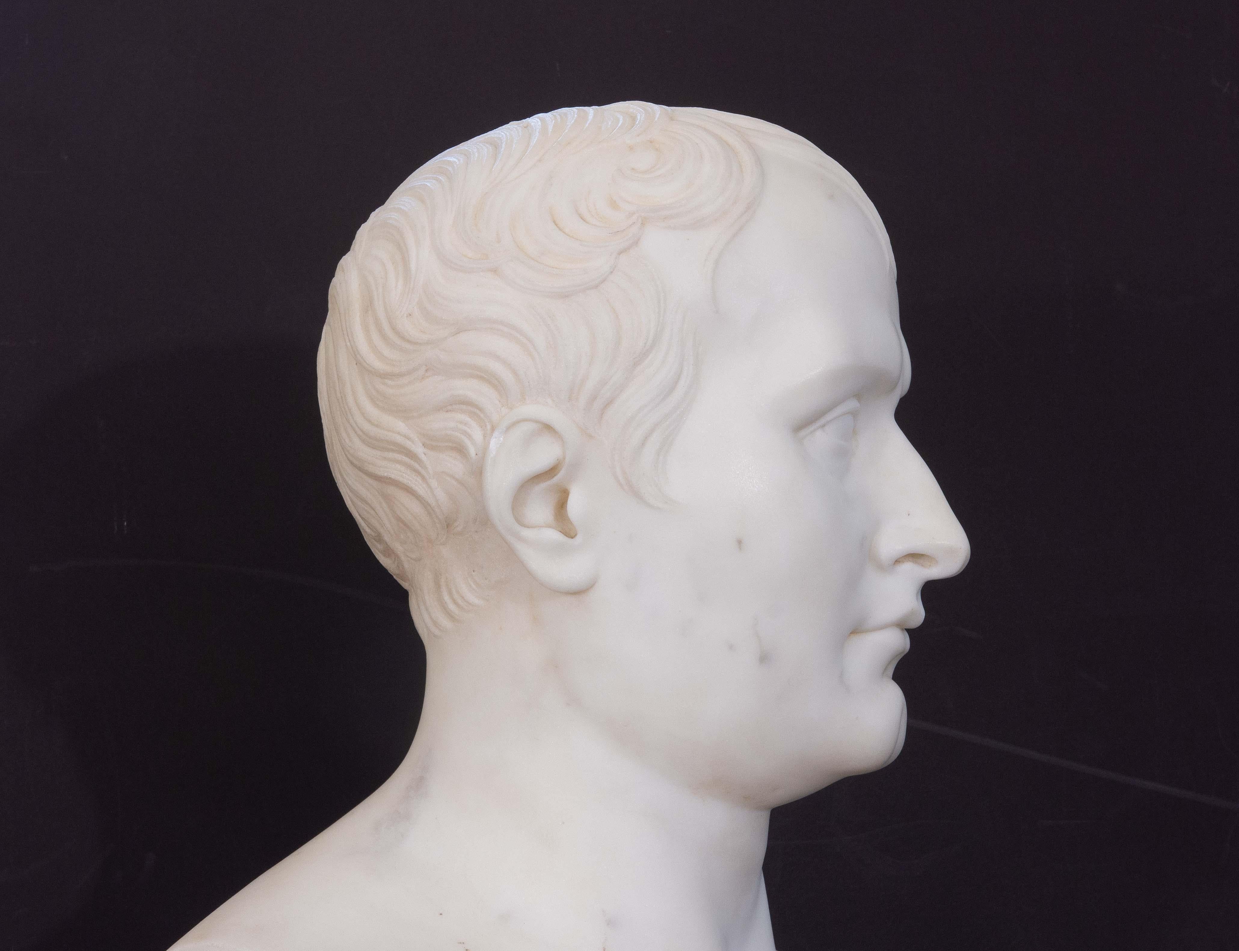 Neoclassical Carved Marble Bust of Napoleon Bonaparte After Antonio Canova 1