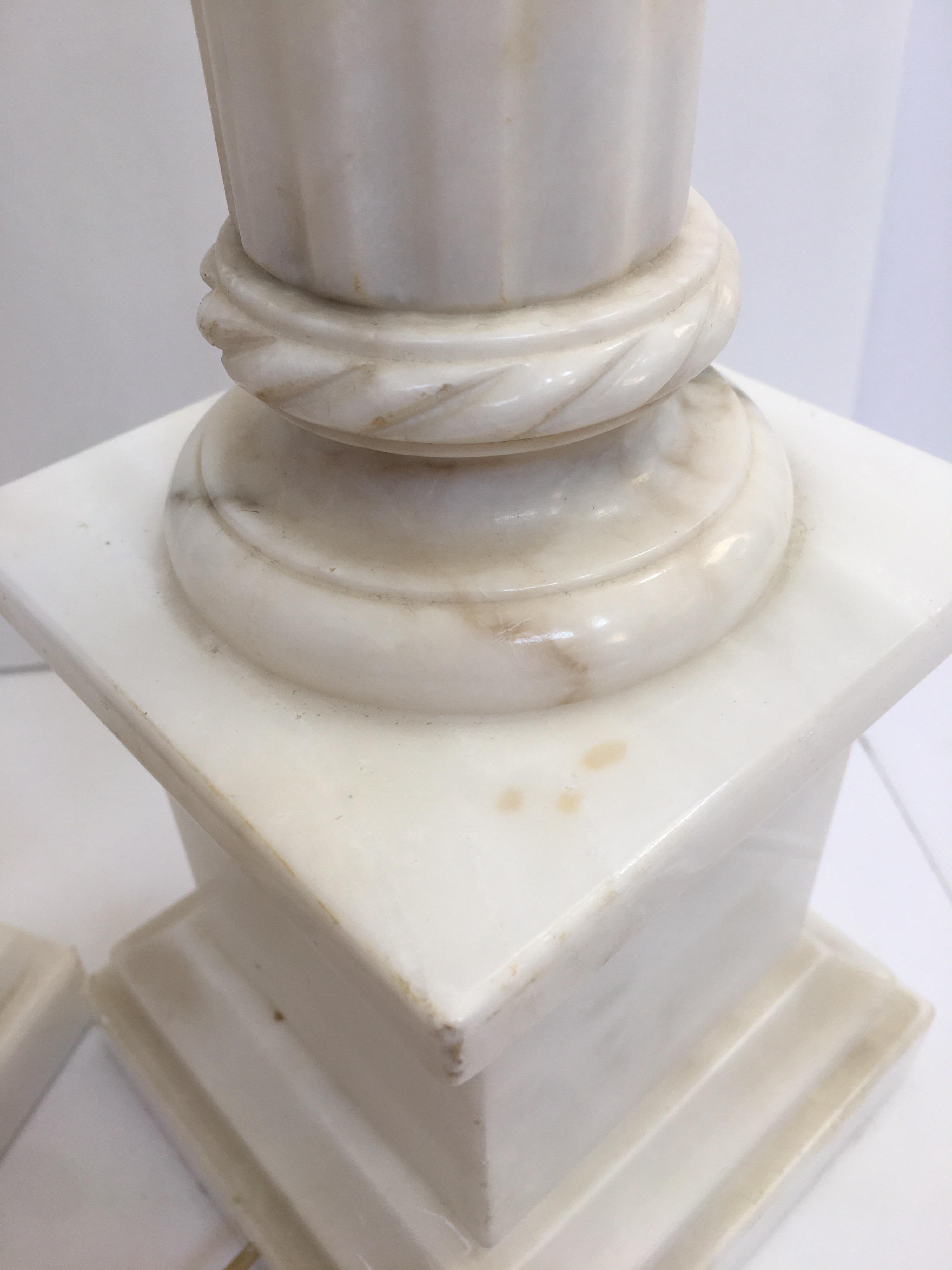 Neoclassical Carved Marble Column Table Lamps, Pair 5