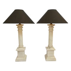 Neoclassical Carved Marble Column Table Lamps, Pair