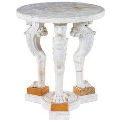 Guéridon ou table centrale néoclassique en marbre sculpté à pattes de lion