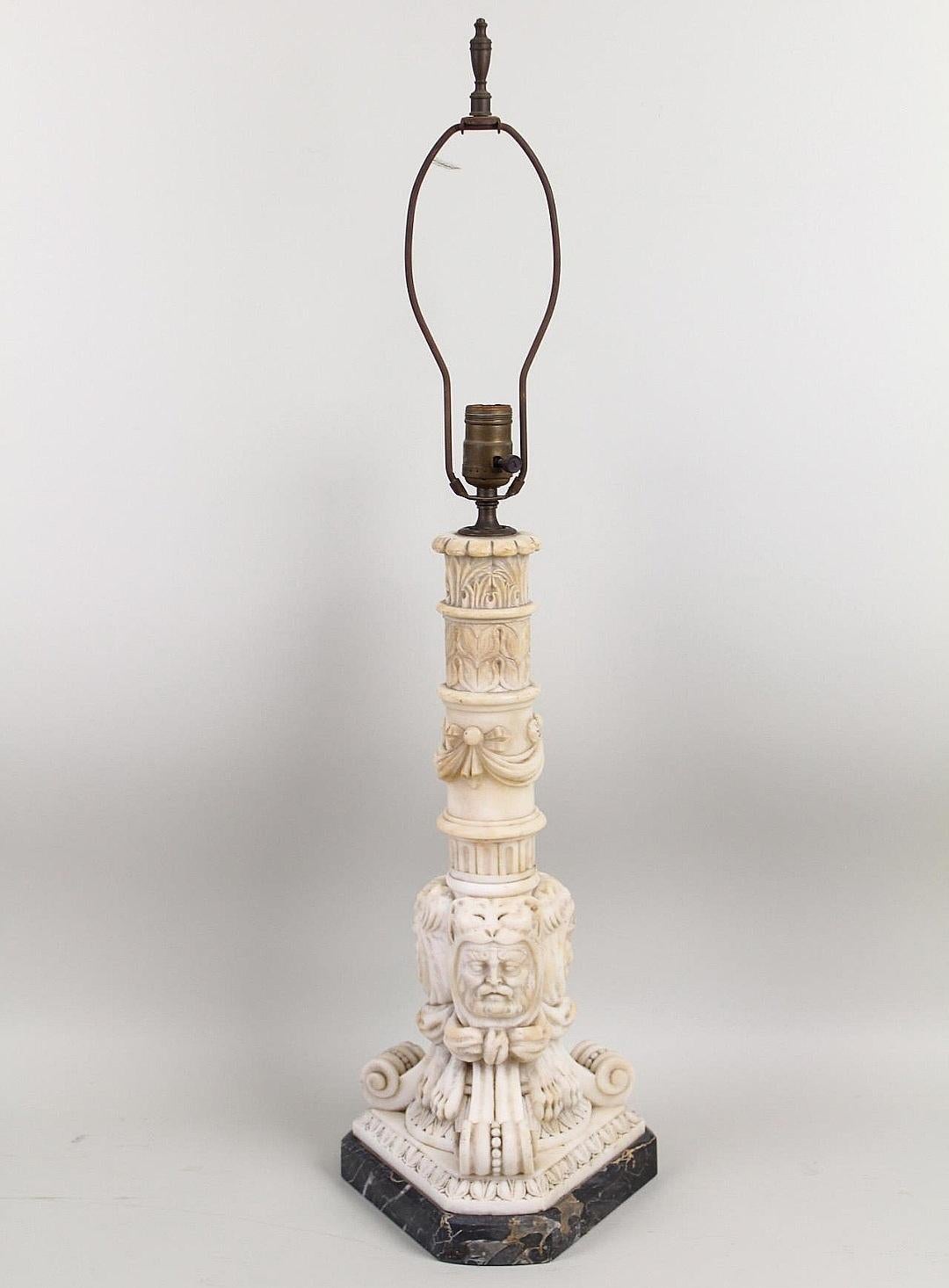 Neoclassical Carved Marble Table Lamp Grand Tour For Sale 4