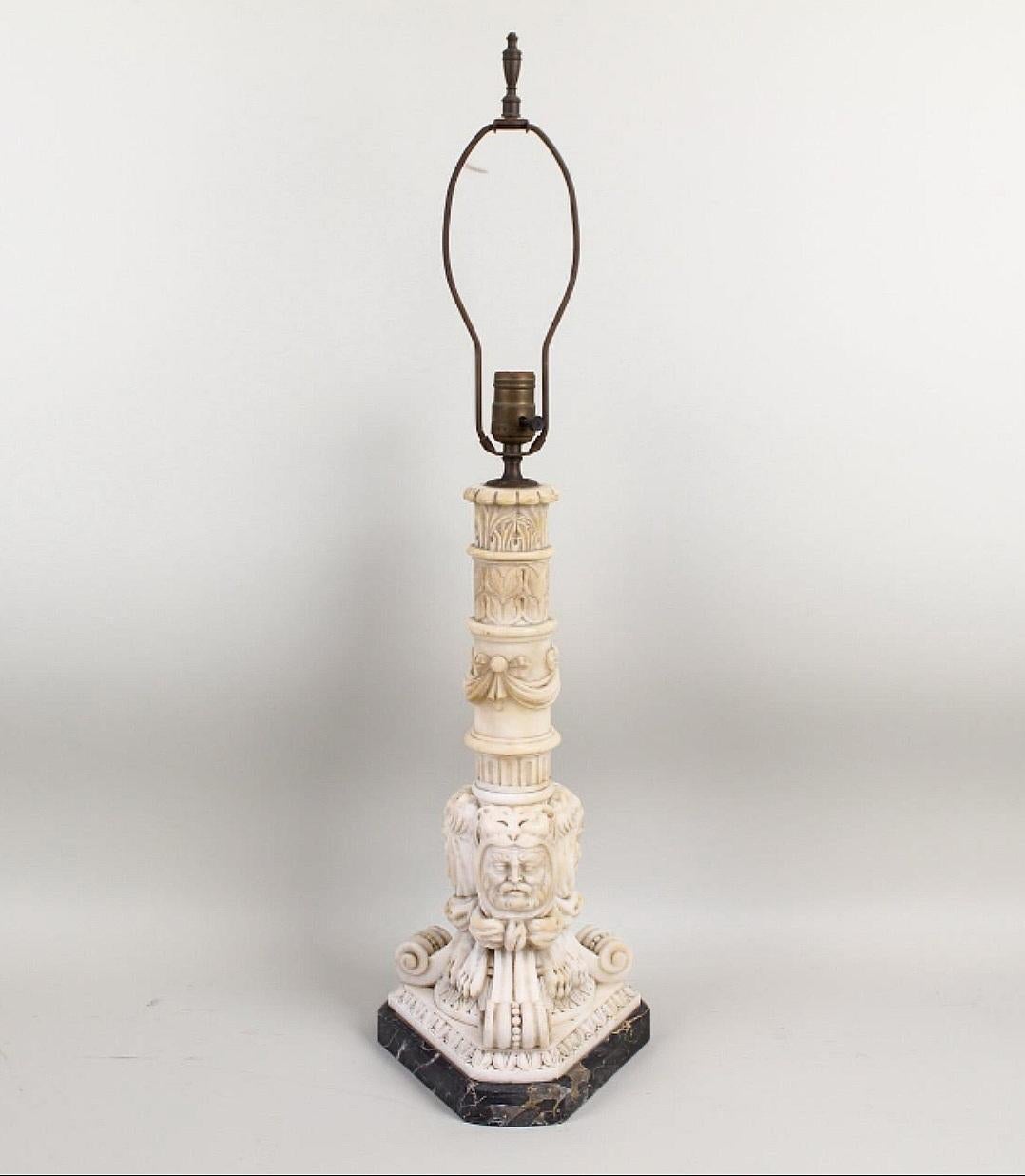 Neoclassical Carved Marble Table Lamp Grand Tour For Sale 5
