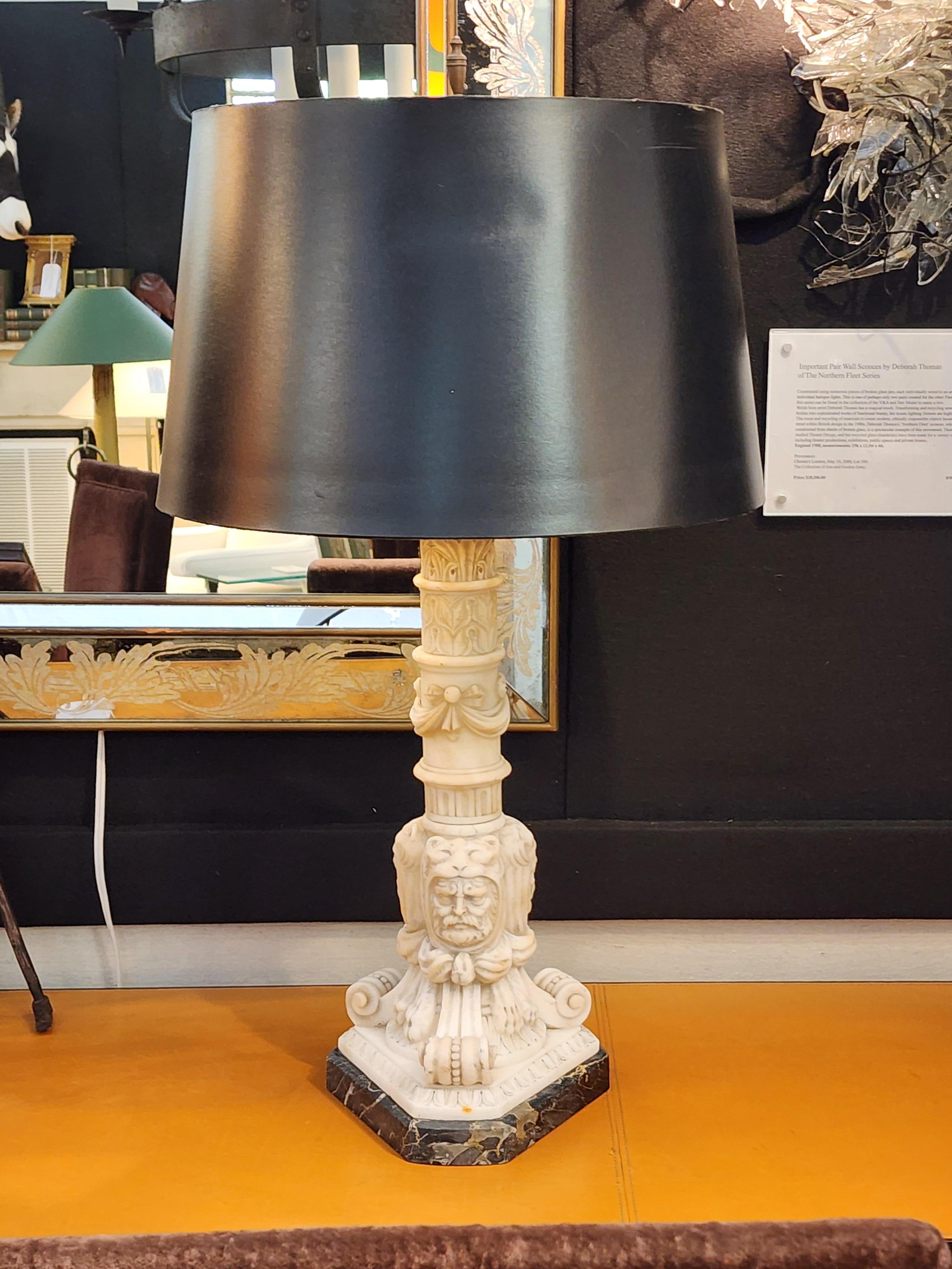 Neoclassical Carved Marble Table Lamp Grand Tour For Sale 6