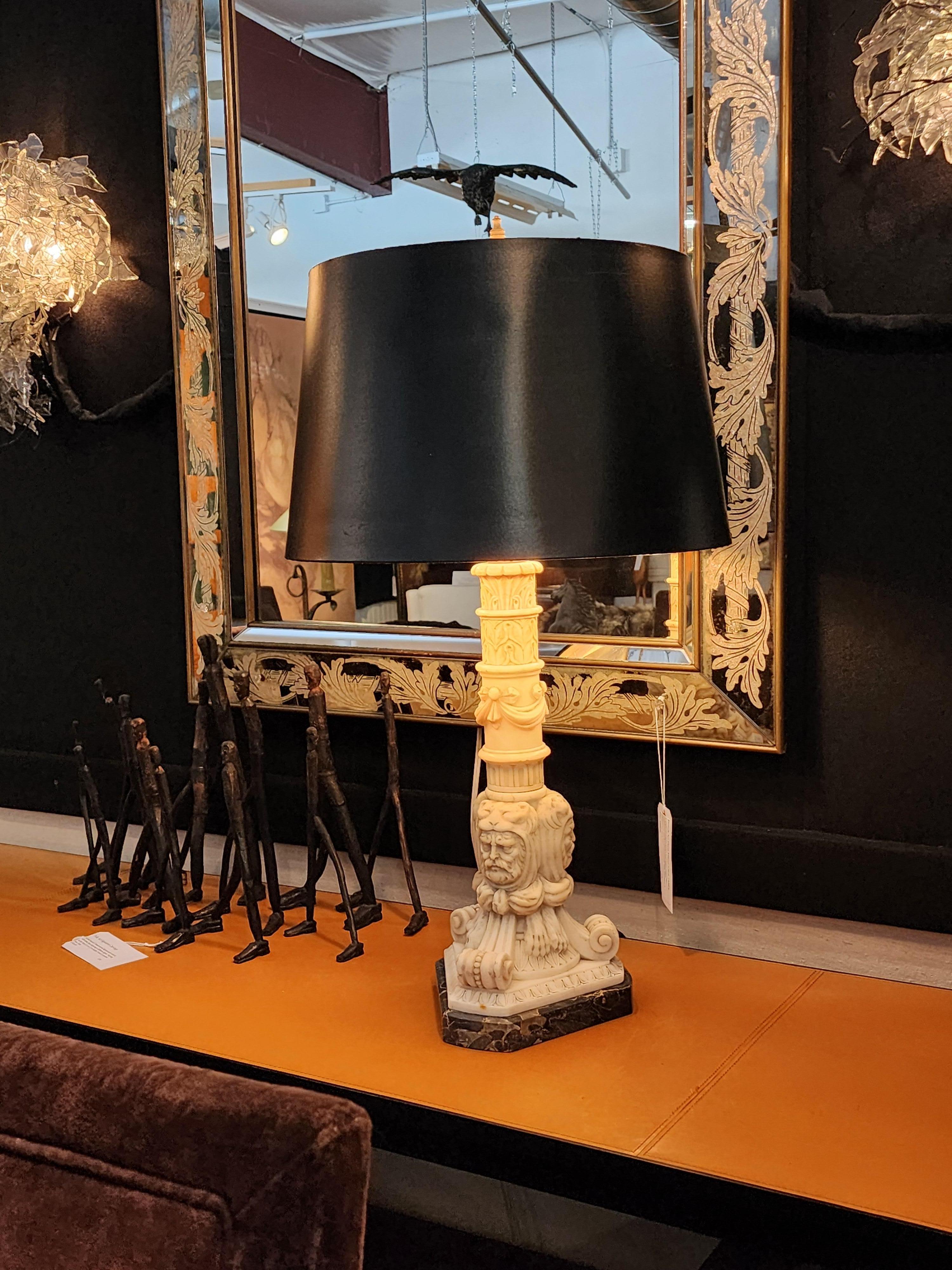Neoclassical Carved Marble Table Lamp Grand Tour For Sale 8