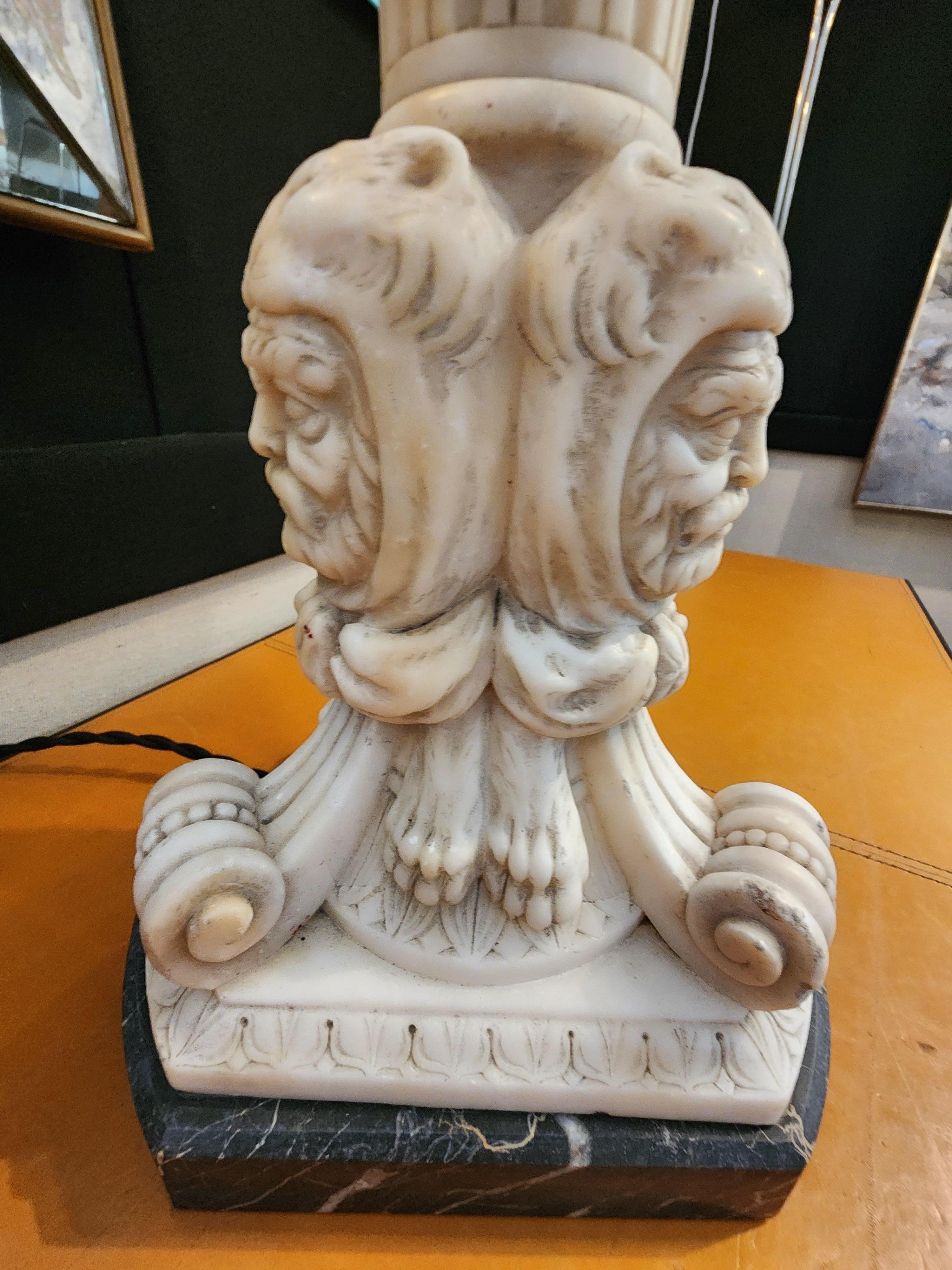 Italian Neoclassical Carved Marble Table Lamp Grand Tour For Sale