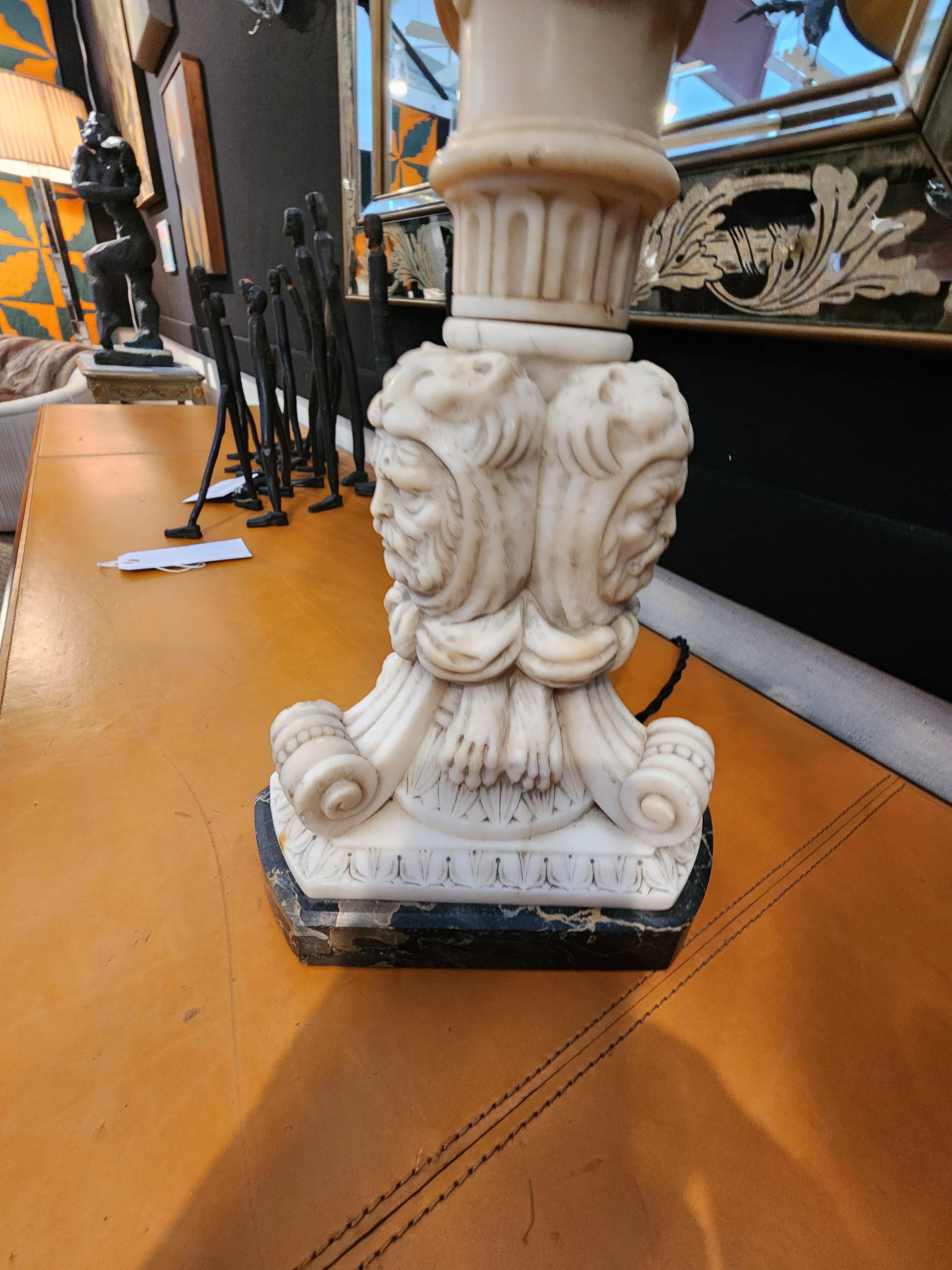 Neoclassical Carved Marble Table Lamp Grand Tour For Sale 1