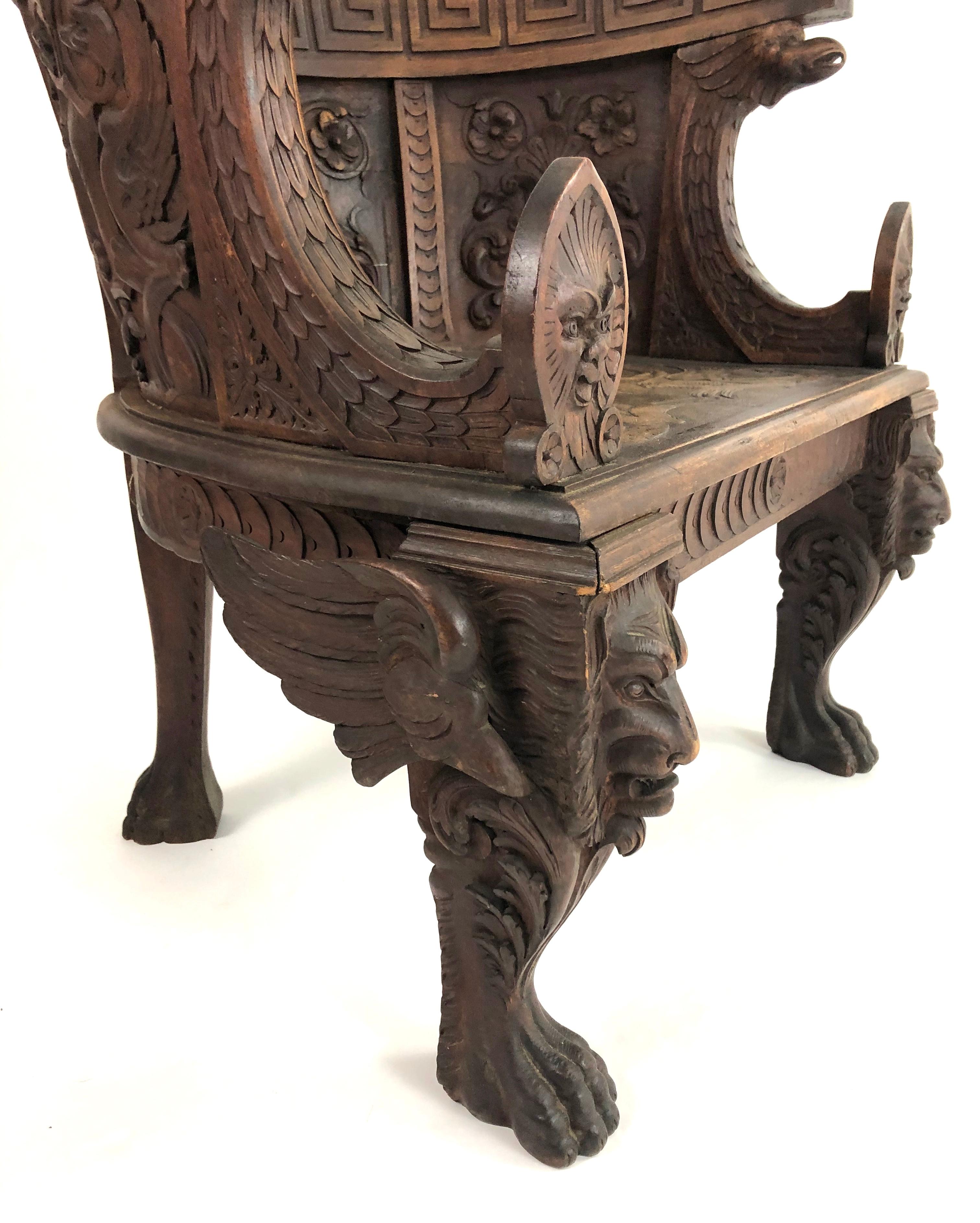 Neoclassical Carved Walnut Grand Tour Throne Armchair 9