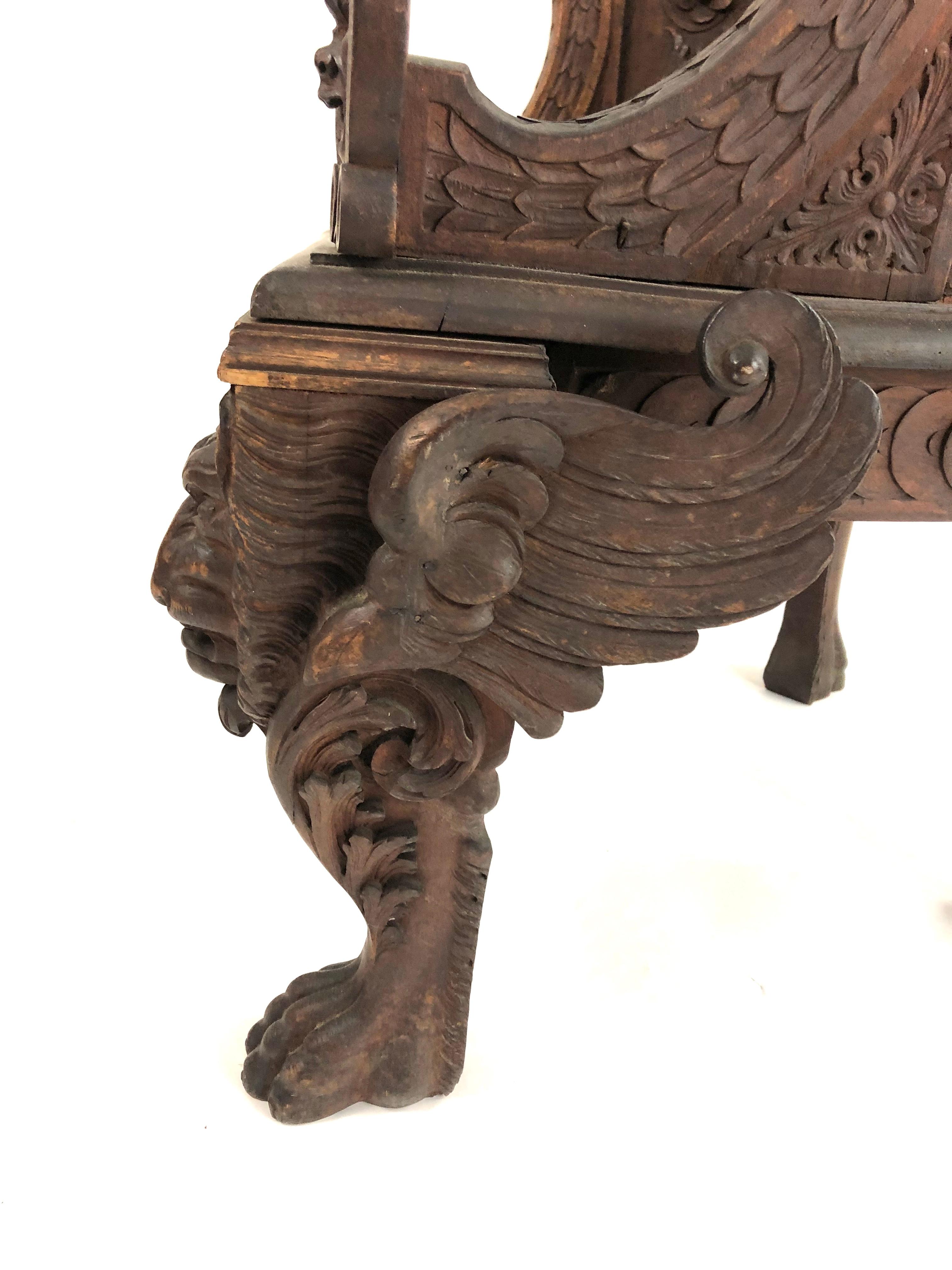 Neoclassical Carved Walnut Grand Tour Throne Armchair 12