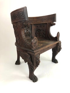 Neoclassical Carved Walnut Grand Tour Throne Armchair