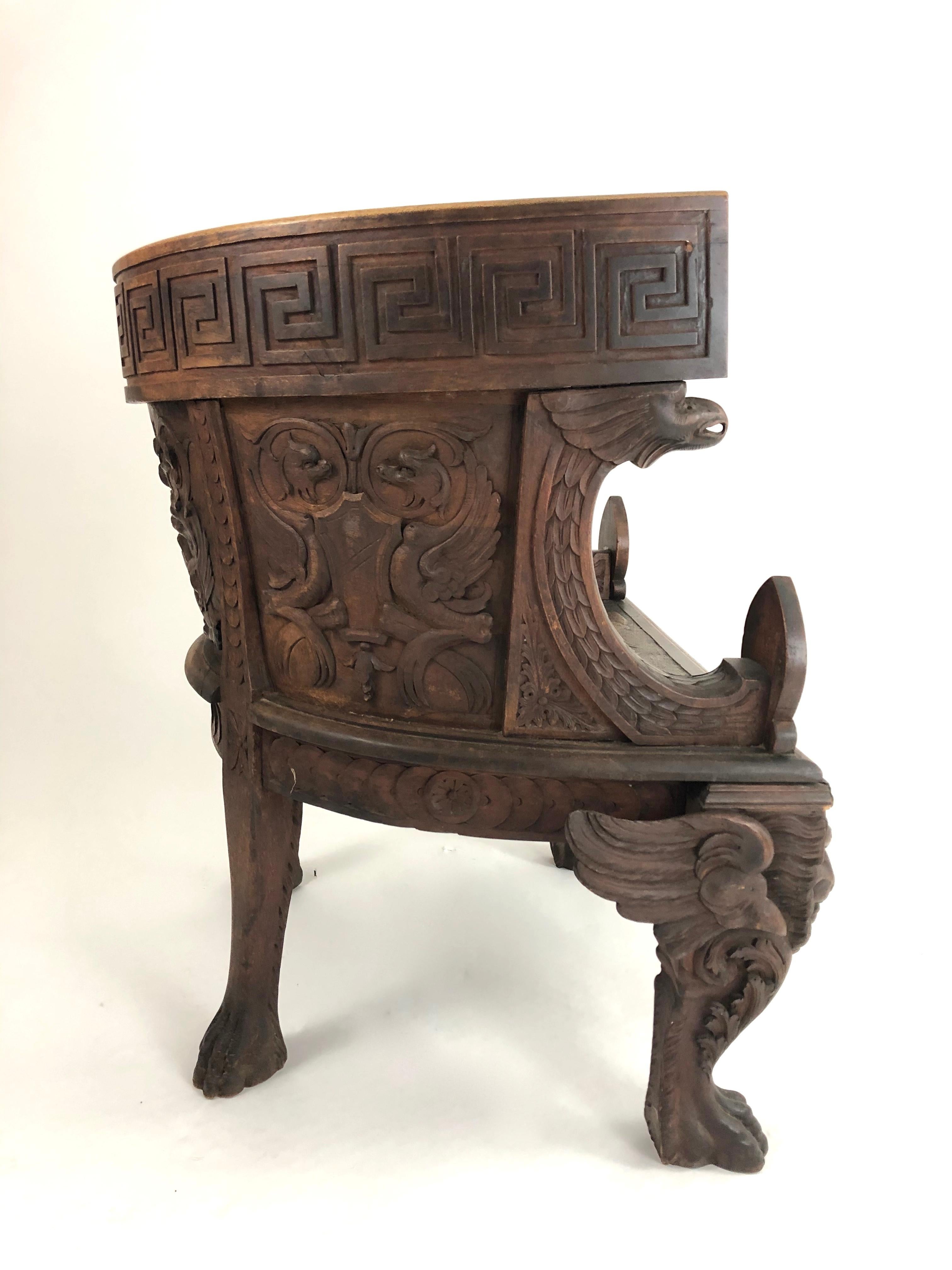 Neoclassical Carved Walnut Grand Tour Throne Armchair In Good Condition In Essex, MA