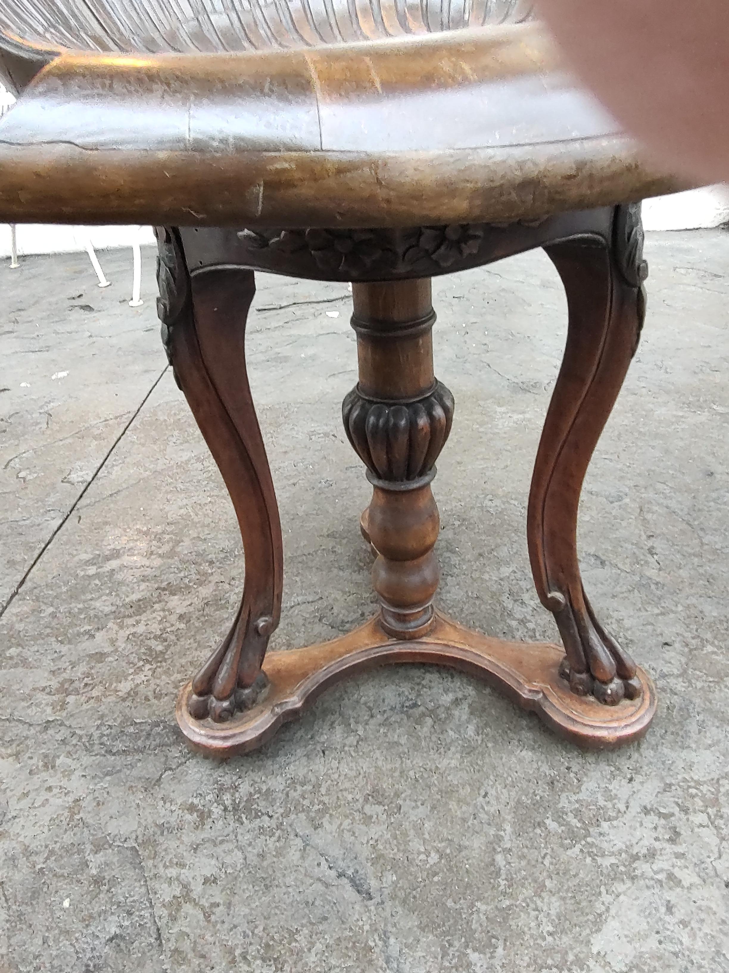 Neoclassical Carved Walnut Grotto Shell Stool Swivels For Sale 3