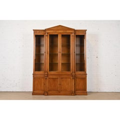 Neoclassical Carved Walnut Lighted Breakfront Bookcase Cabinet by Mount Airy