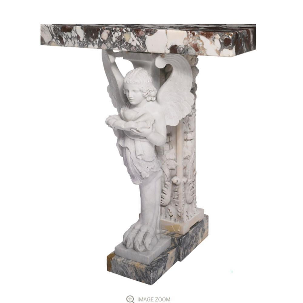 19th Century Neoclassical Carved White and Brèche Violette Marble Console For Sale