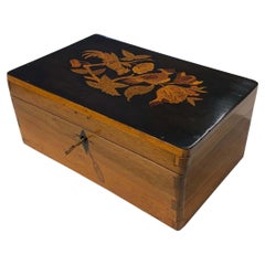 Antique Neoclassical Box, Walnut, Ebony, Colored Inlays, South Germany circa 1840