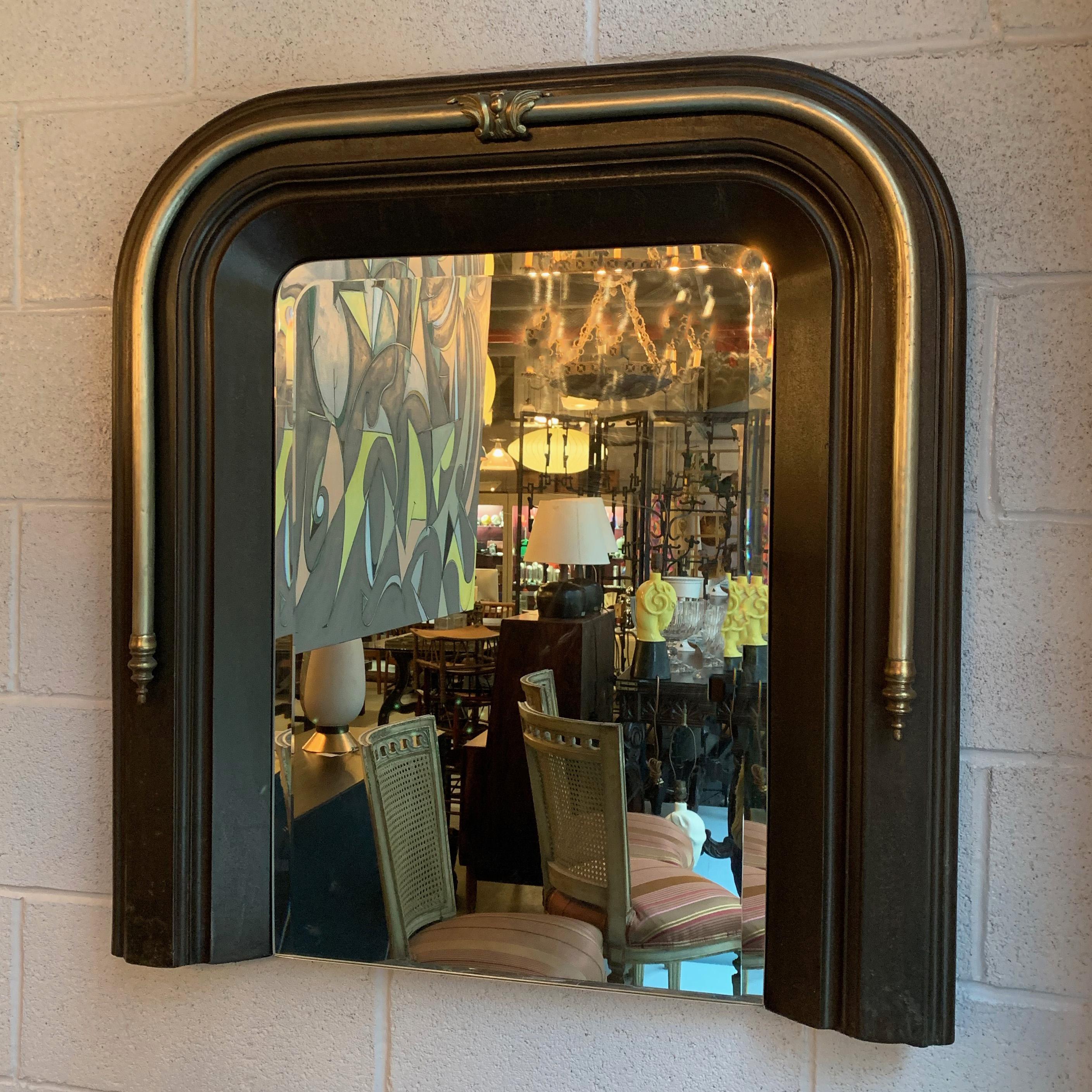 19th Century Neoclassical Cast Iron and Brass Wall Mirror For Sale