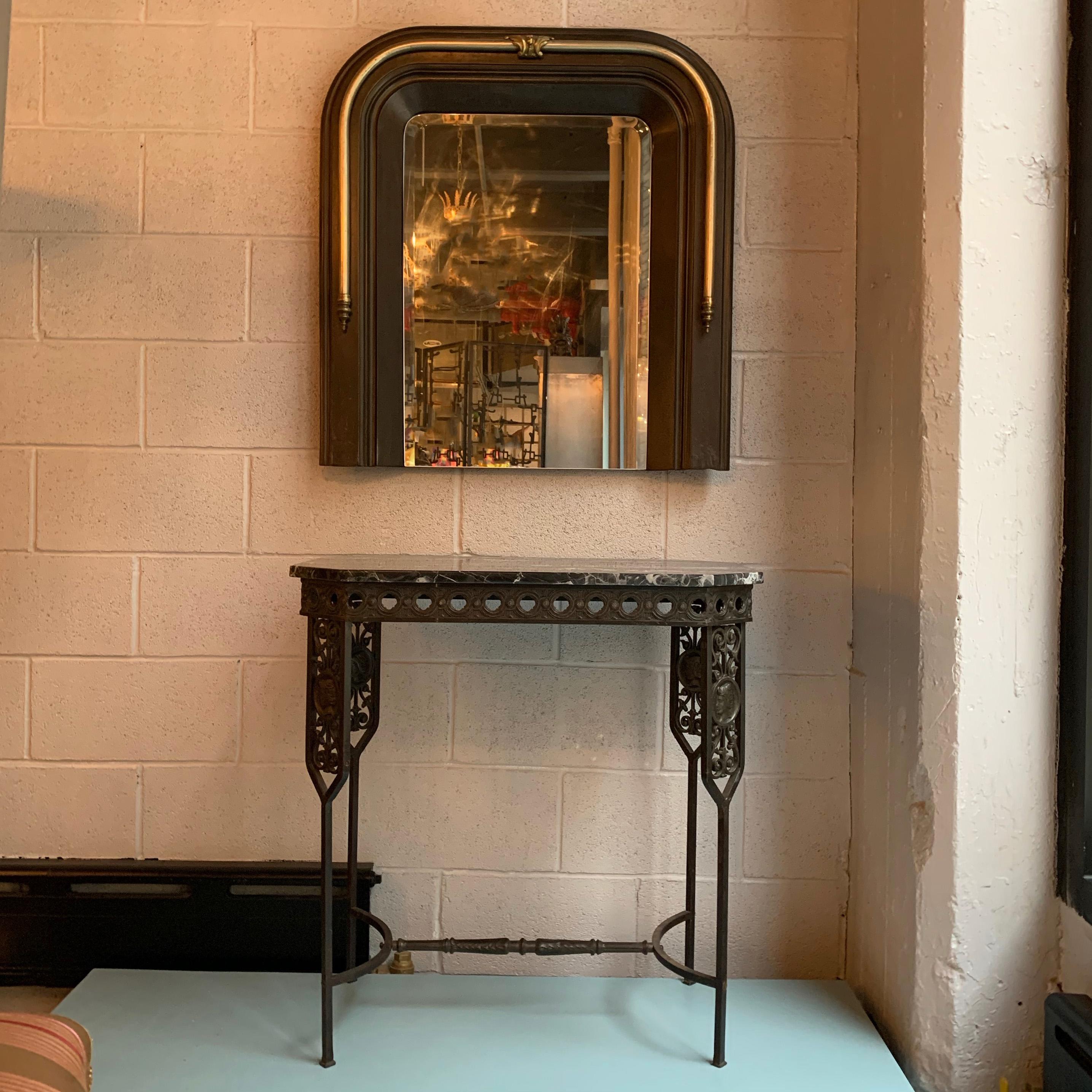 Neoclassical Cast Iron and Brass Wall Mirror For Sale 1