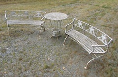 Neoclassical Cast Iron Benches and Table